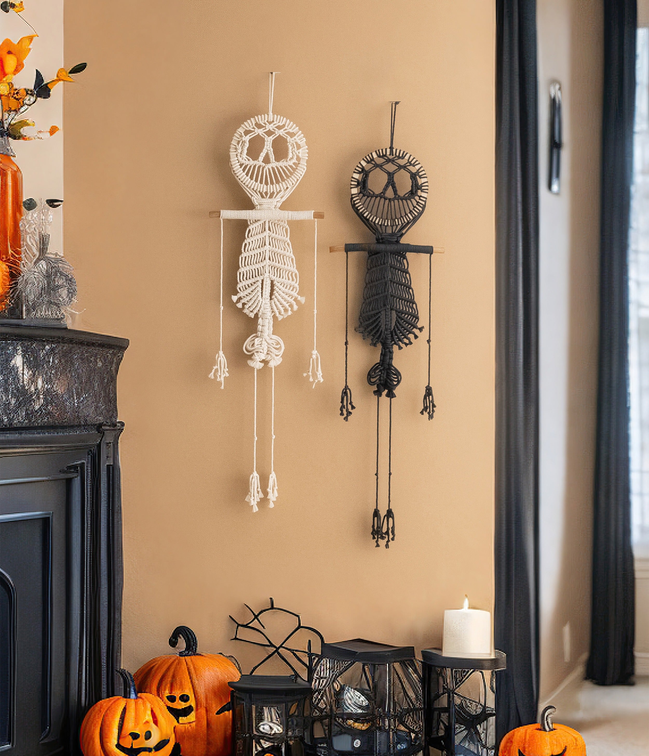Macrame Skeleton Halloween Decor – Cotton Spooky Wall Hanging W94