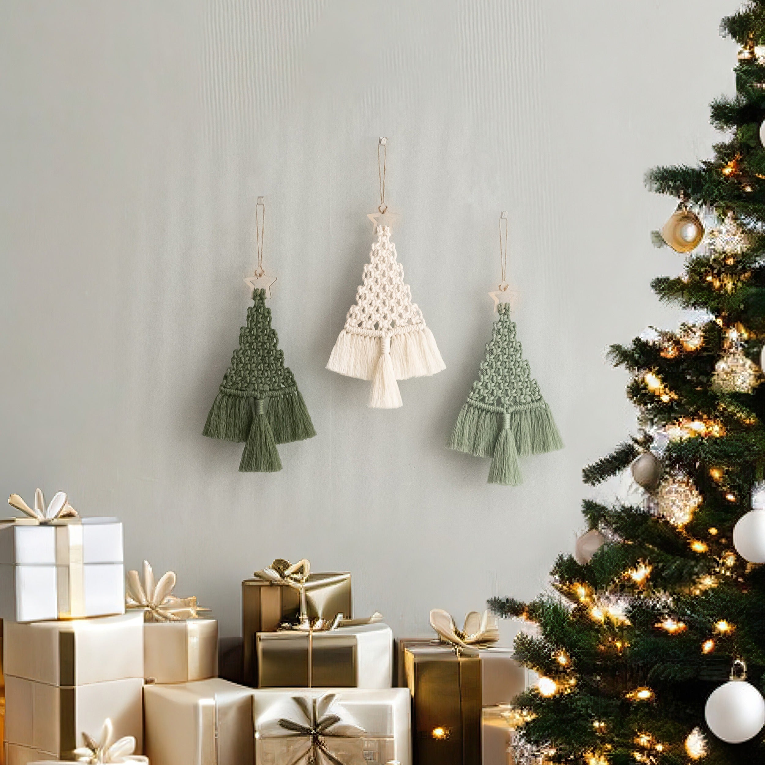 Macrame Christmas Tree Kit – Cotton Cord DIY Craft Kit Decor K19