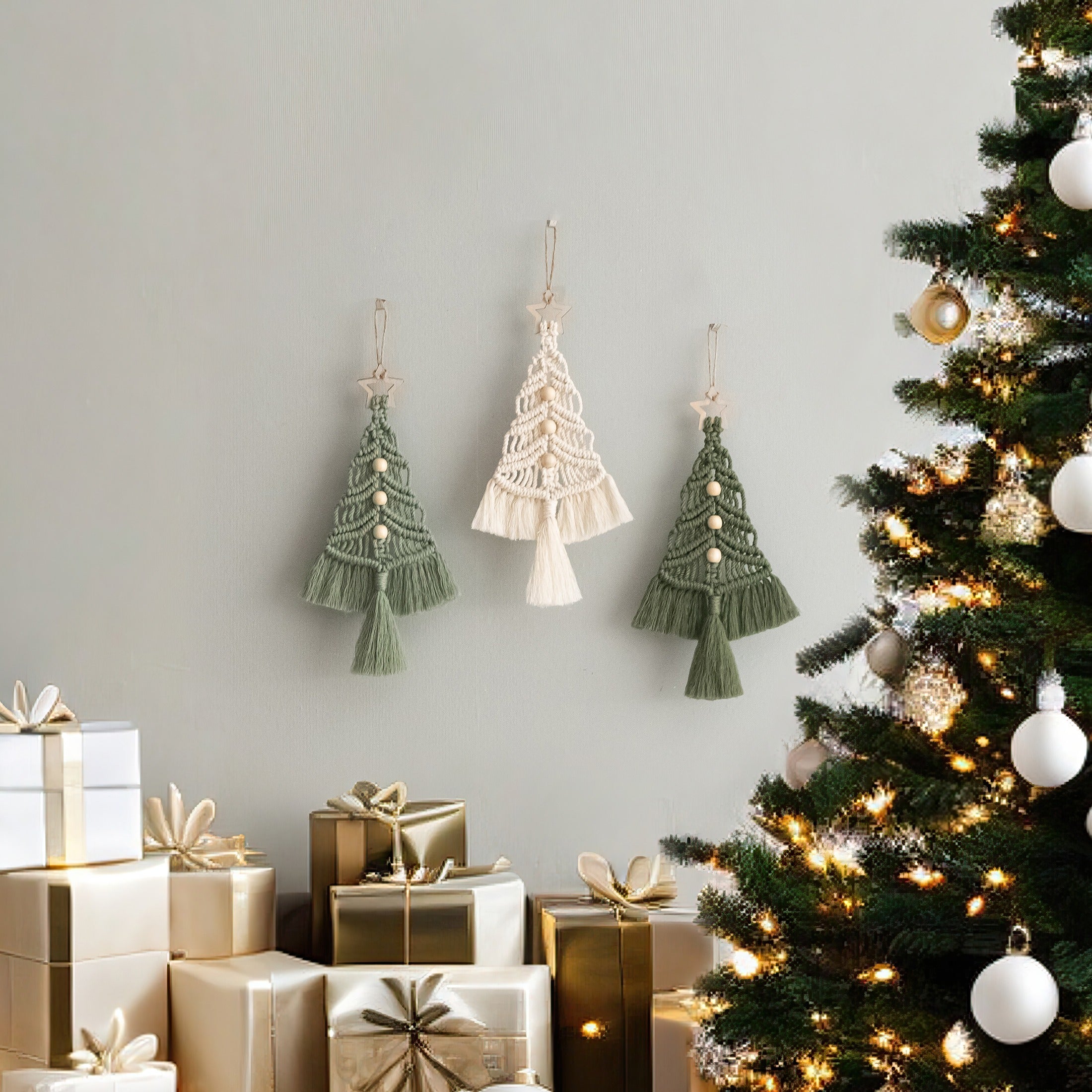 Macrame Christmas Tree Wall Hanging for Festive Holiday Decor X19