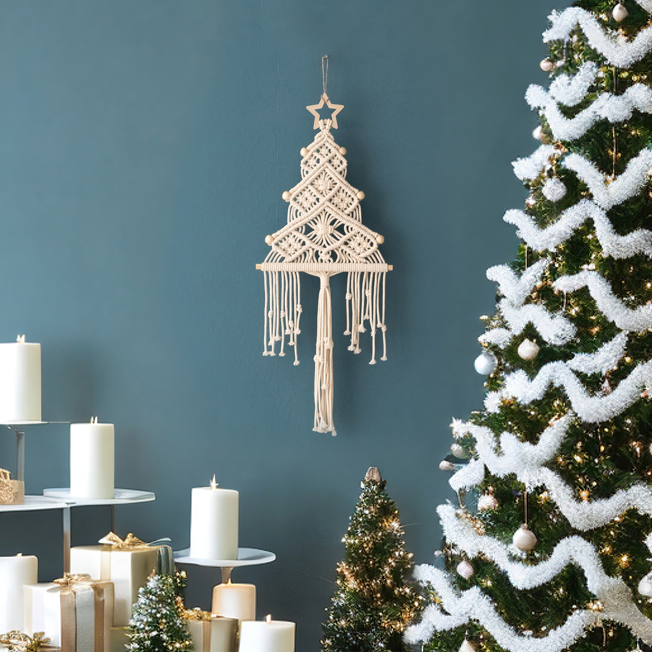 Macrame Christmas Tree Wall Hanging – Boho Holiday Cotton Decor X32