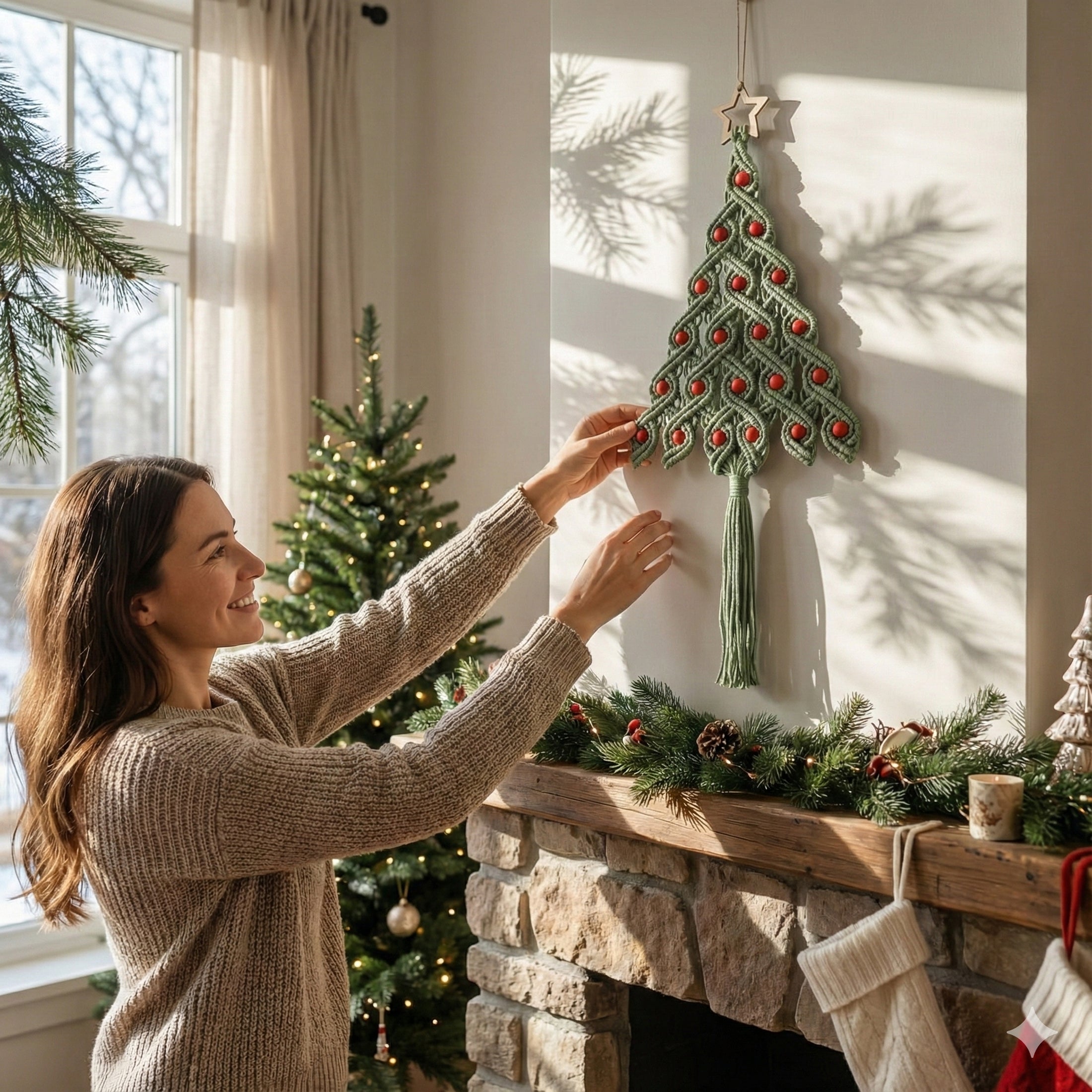 Macrame Christmas Tree Wall Hanging for Boho Christmas Decor X52