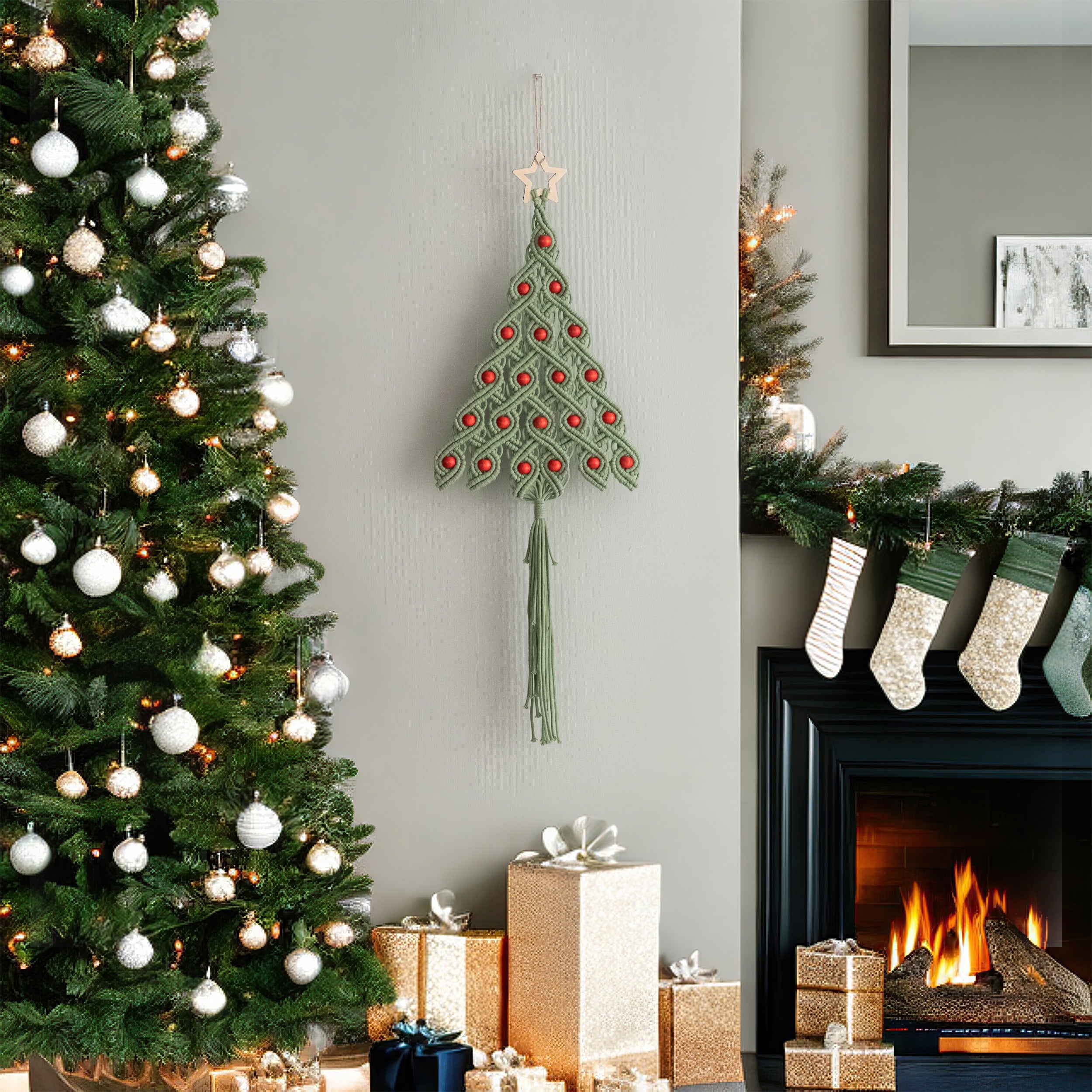Macrame Christmas Tree Wall Hanging for Boho Christmas Decor X52