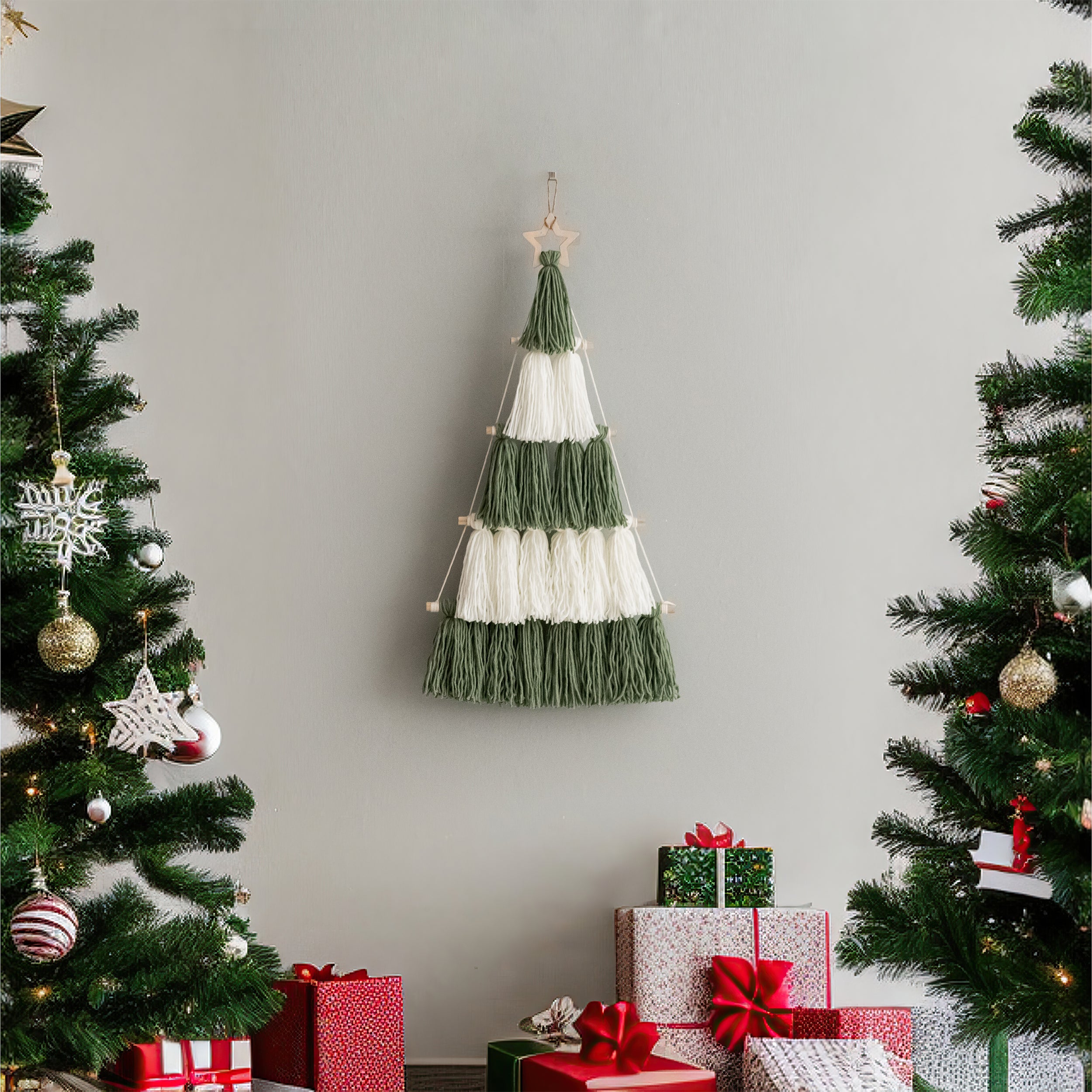 Macrame Yarn Christmas Tree – Boho Wall Hanging Holiday Decor X67