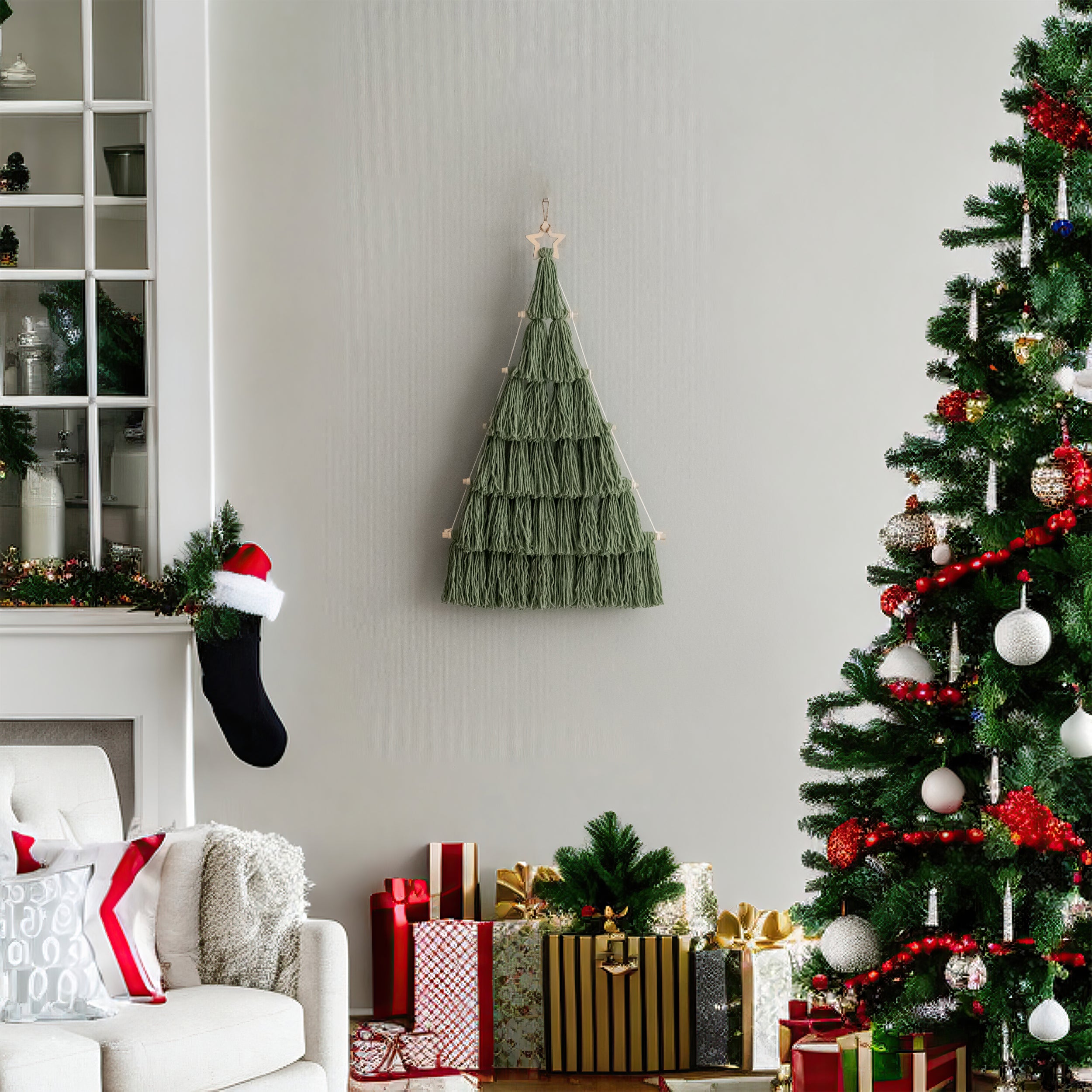 Macrame Yarn Christmas Tree – Boho Wall Hanging Holiday Decor X67