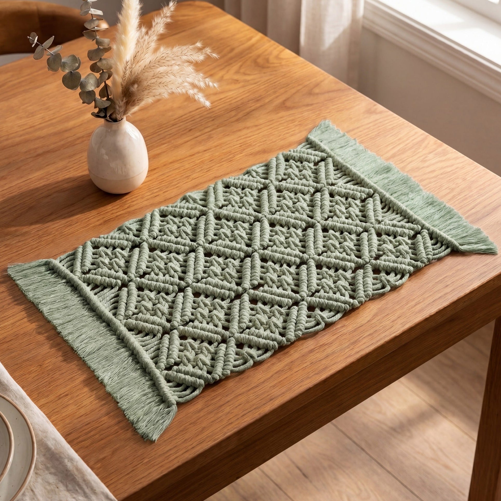 Macrame Placemat Boho Table Runner for Farmhouse Dining Table T18