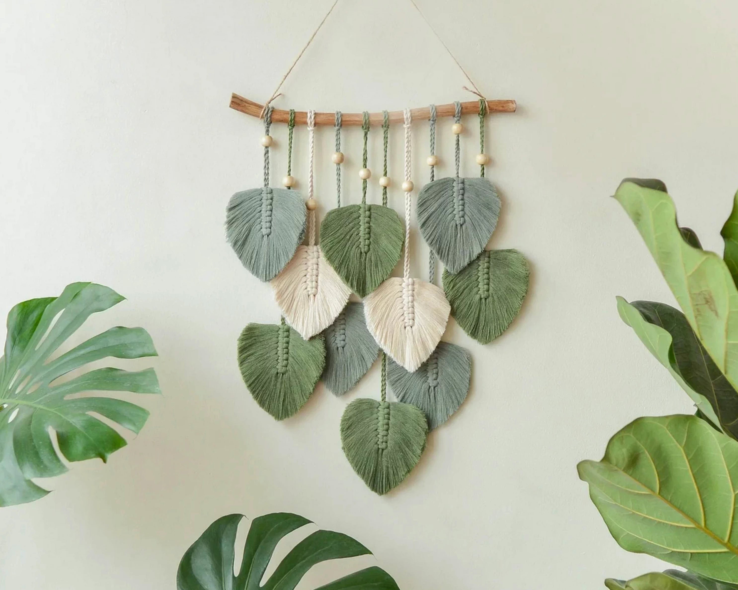Green Leaves Macrame Wall Hanging - Boho Nursery Wall Decor L02