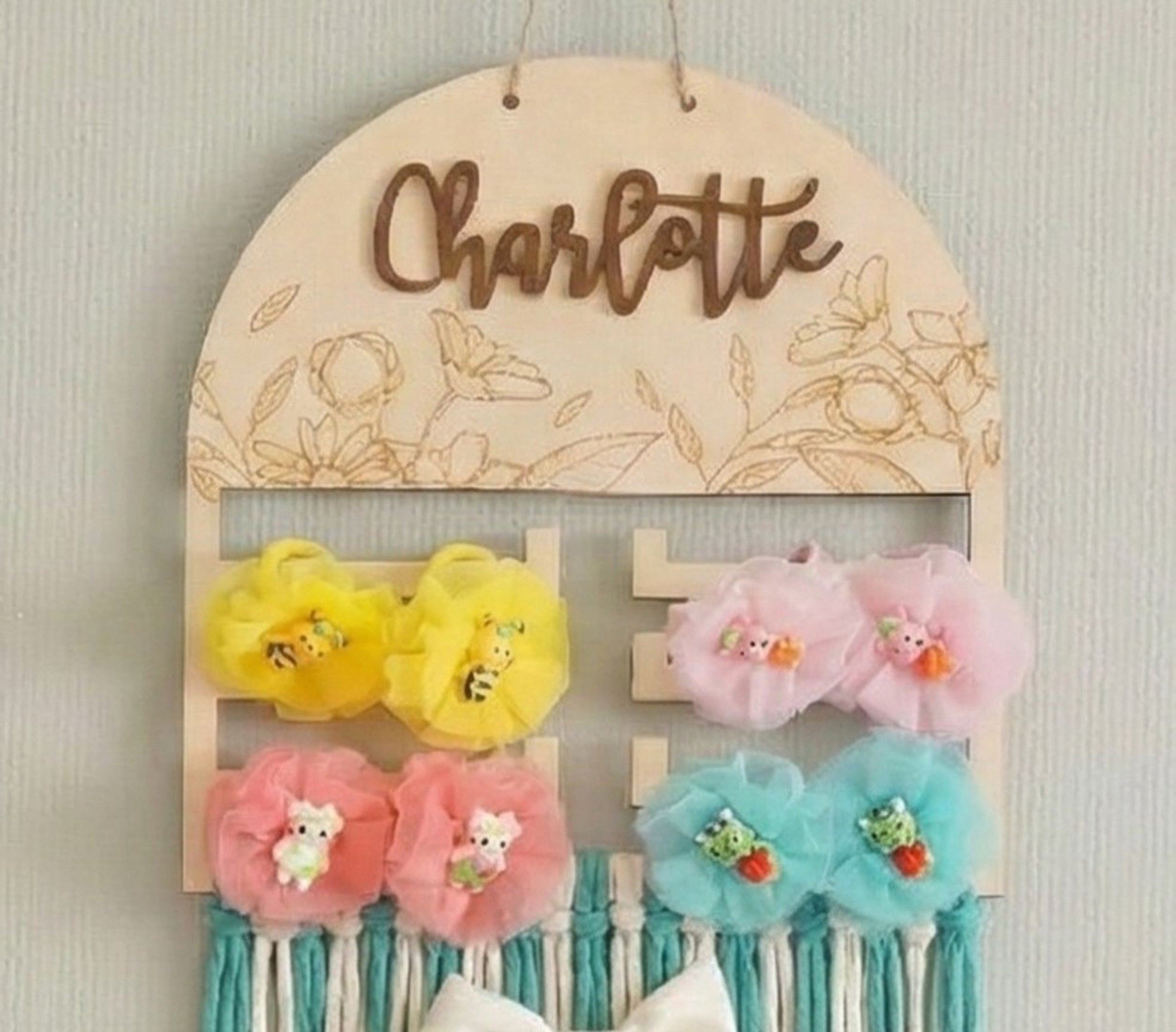 Personalized Macrame Bow Holder for Hair Bows and Girls Room Decor H97