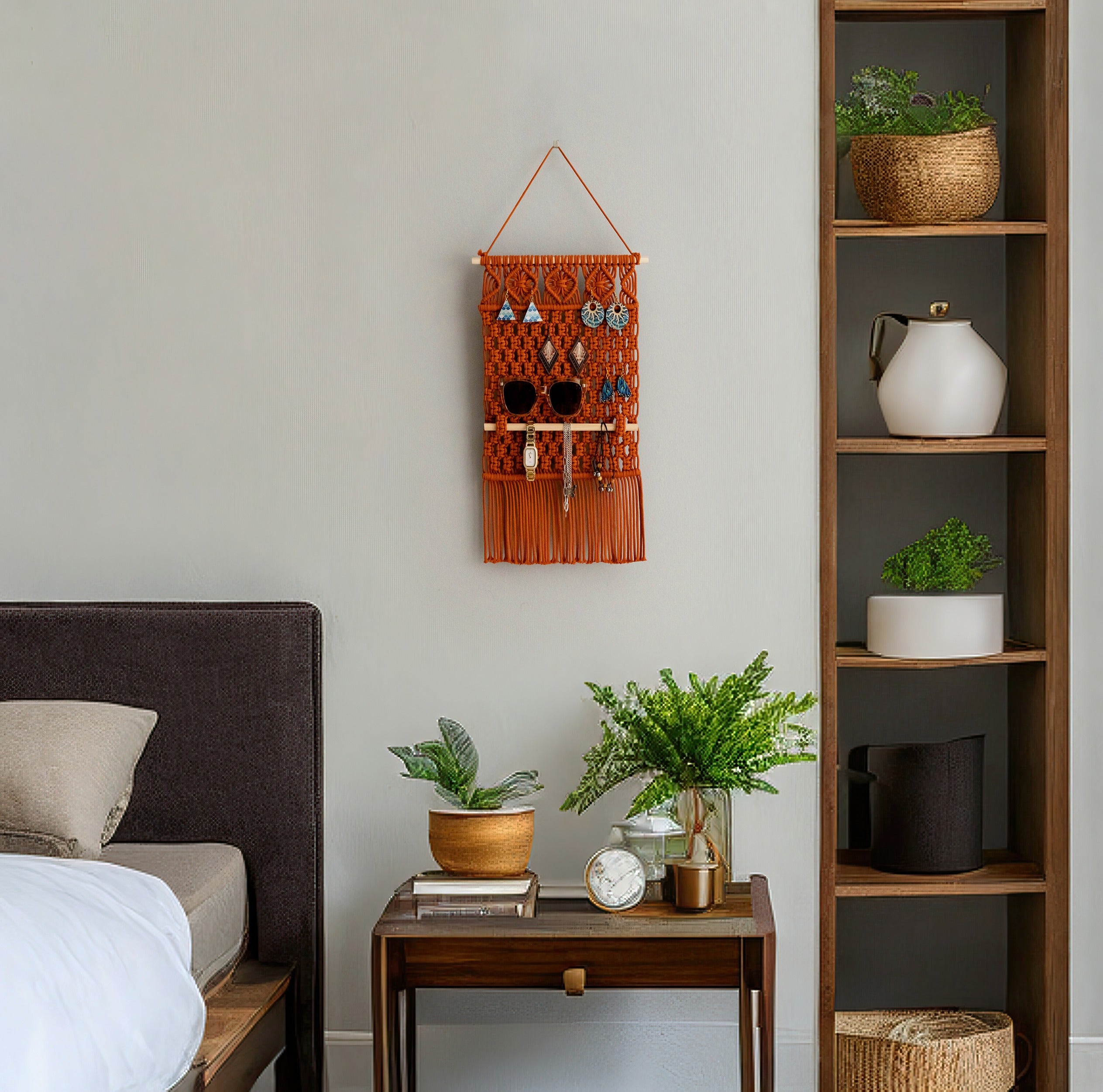 Macrame Earring Holder – Boho Wall Hanging Jewelry Organizer I82