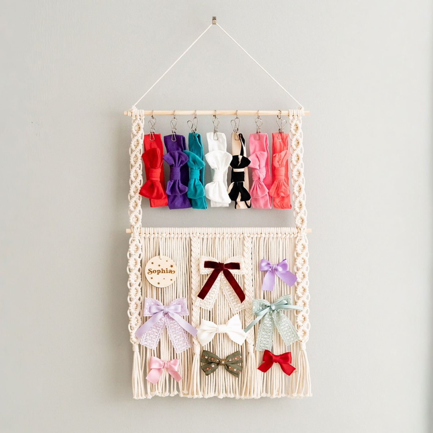 Macrame Bow Holder For Personalized Kids Room Decor