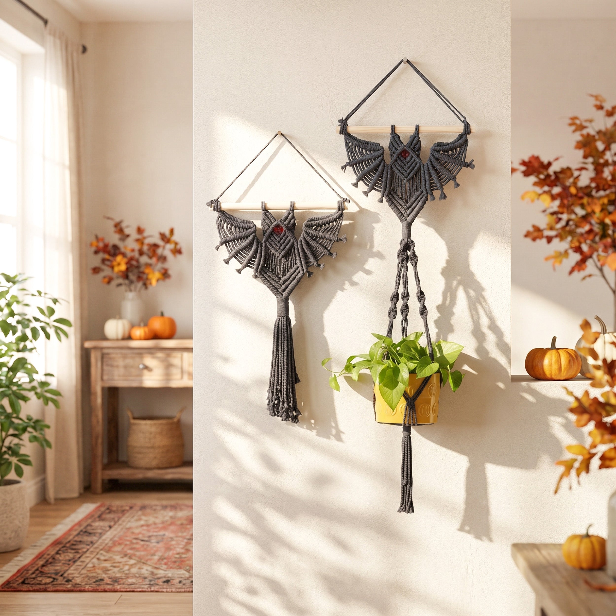 Spooky Macrame Plant Hanger for a Festive Indoor Jungle