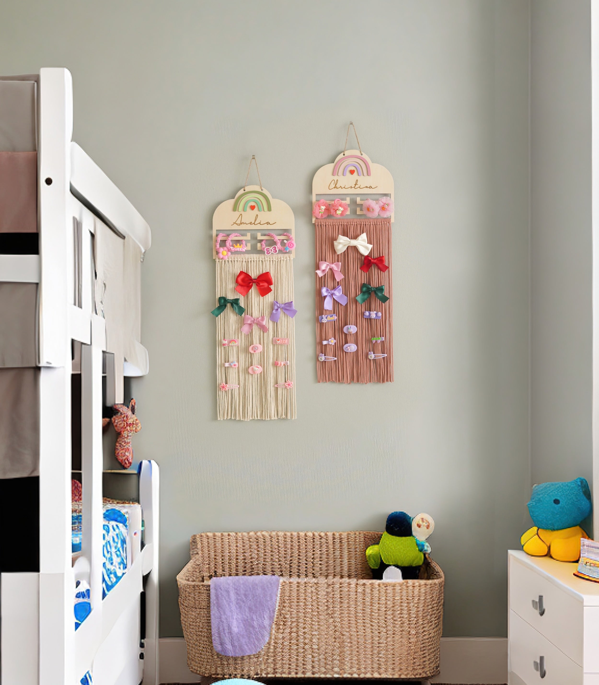 Personalized Macrame Bow Holder Wood Sign for Hair Bows I36