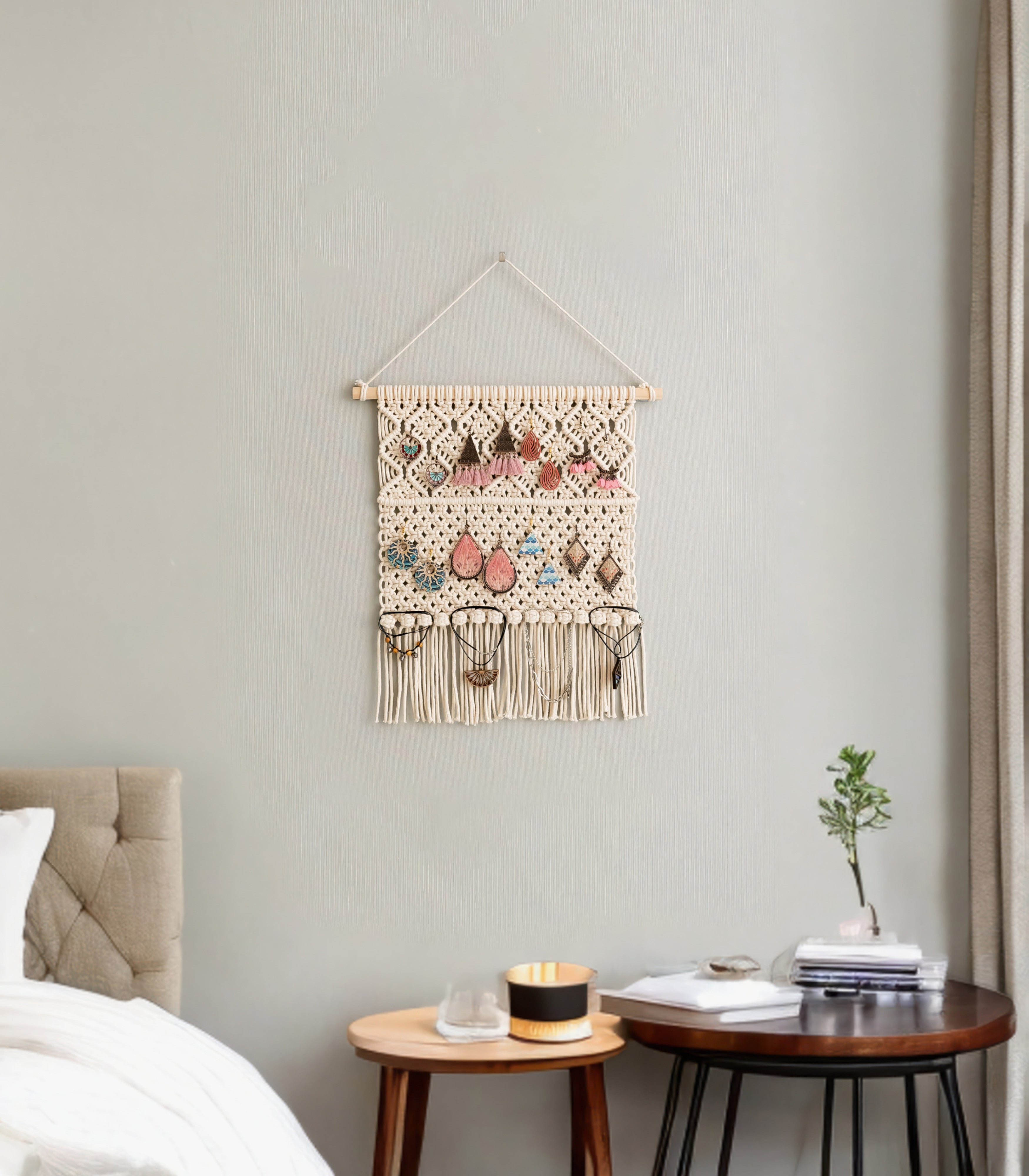 Macrame Jewelry Hanger Macrame Cord for Wall Jewelry Organizer I35