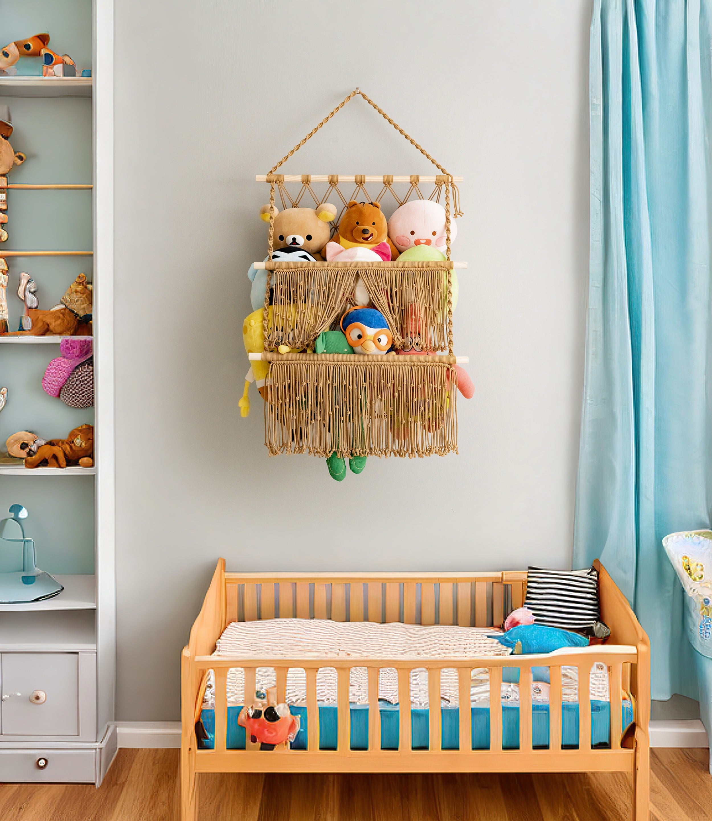 Macrame Toy Hammock For Boho Nursery Storage Solution