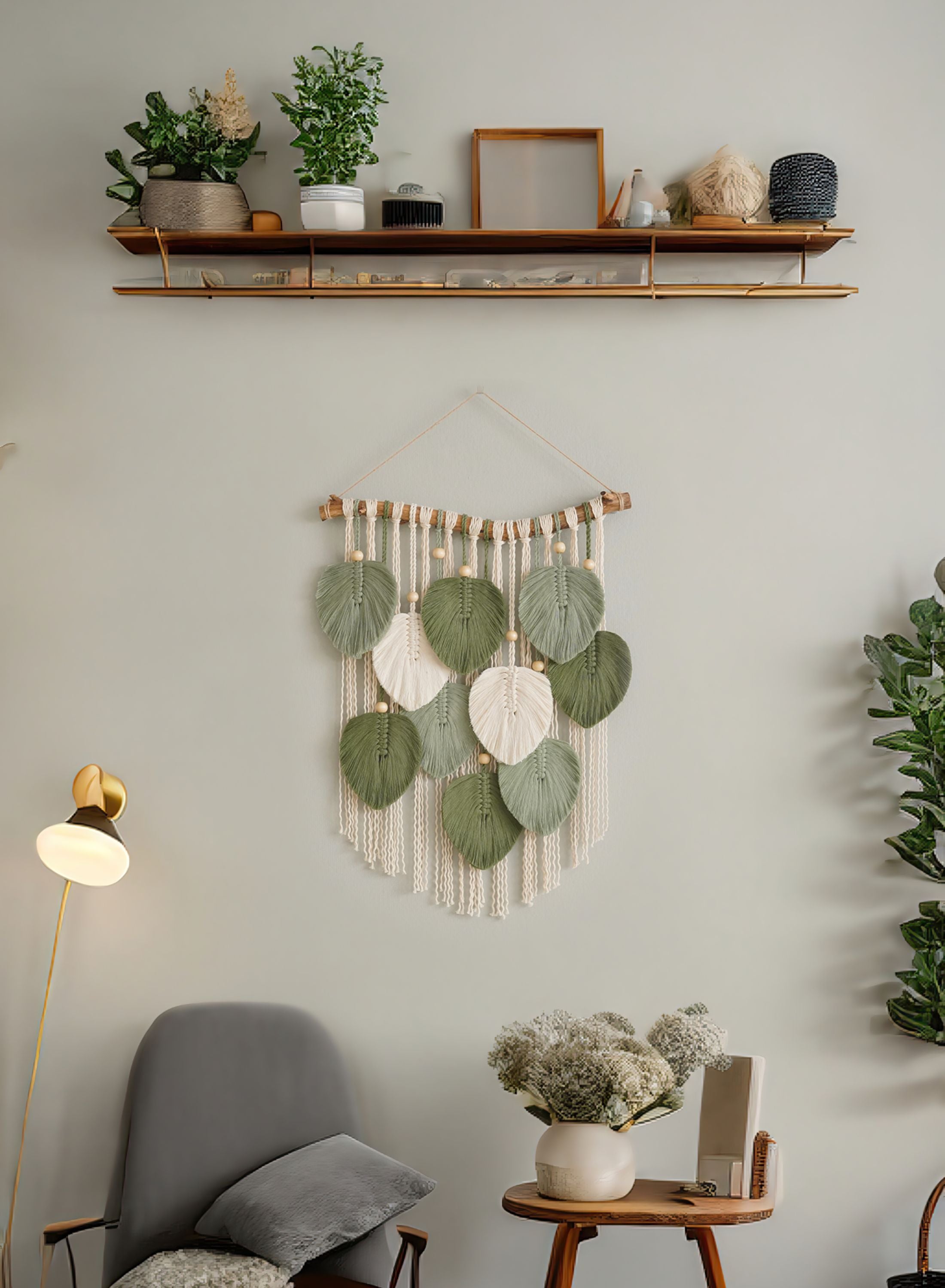 Boho Macrame Leaf Wall Hanging – Cotton Rope Rustic Wall Decor L33