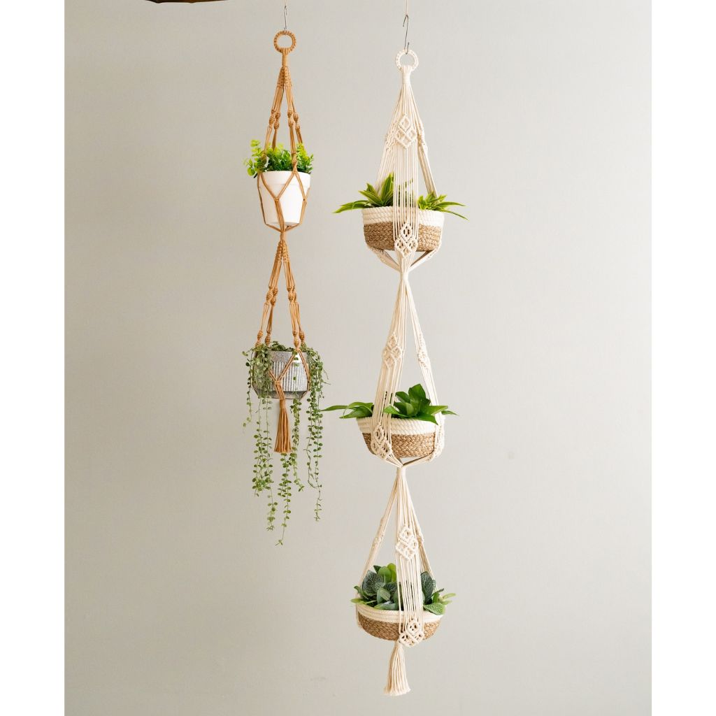 Chic Two-Tier Macrame Plant Hanger for Elegant Home and Balcony Decoration