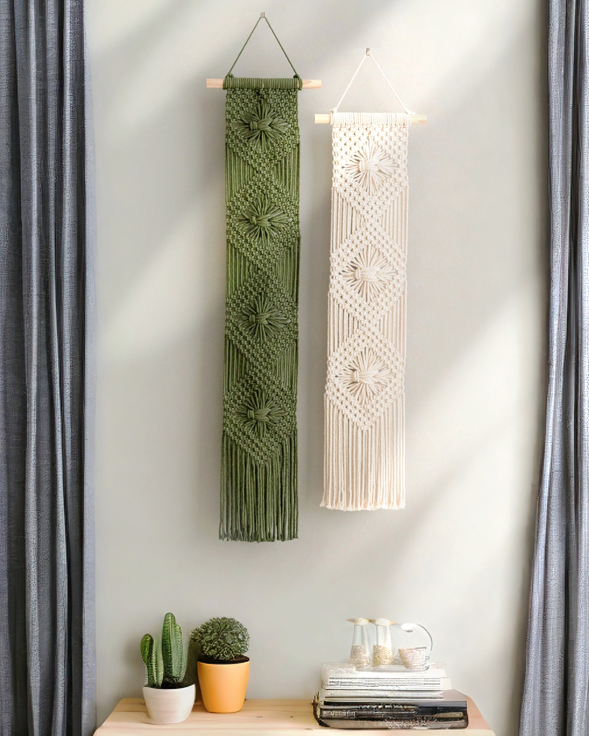 Diamond Macrame Wall Hanging – Boho Cotton Wall Decor W66
