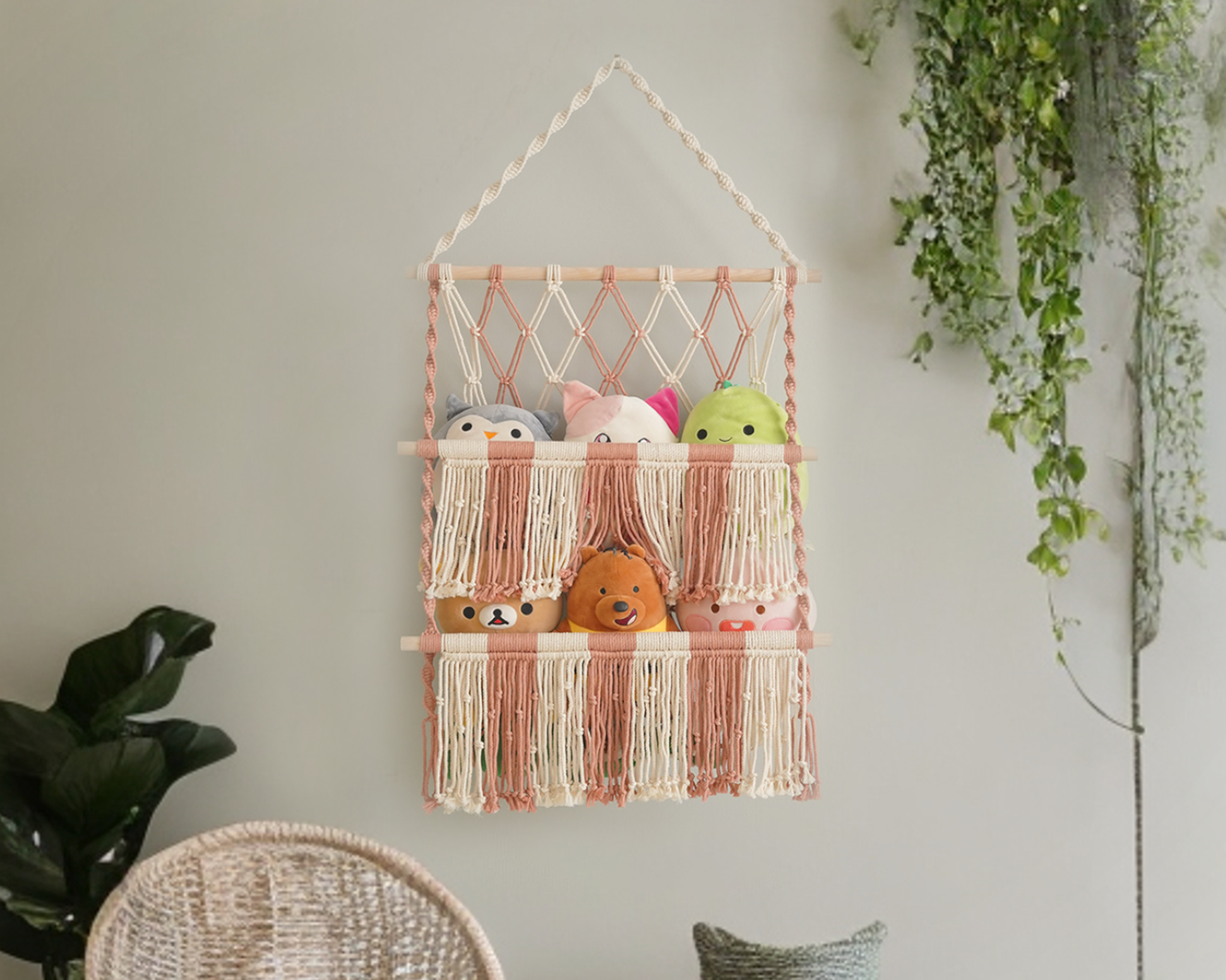 Macrame Toy Storage Hammock For Boho Nursery Storage H72
