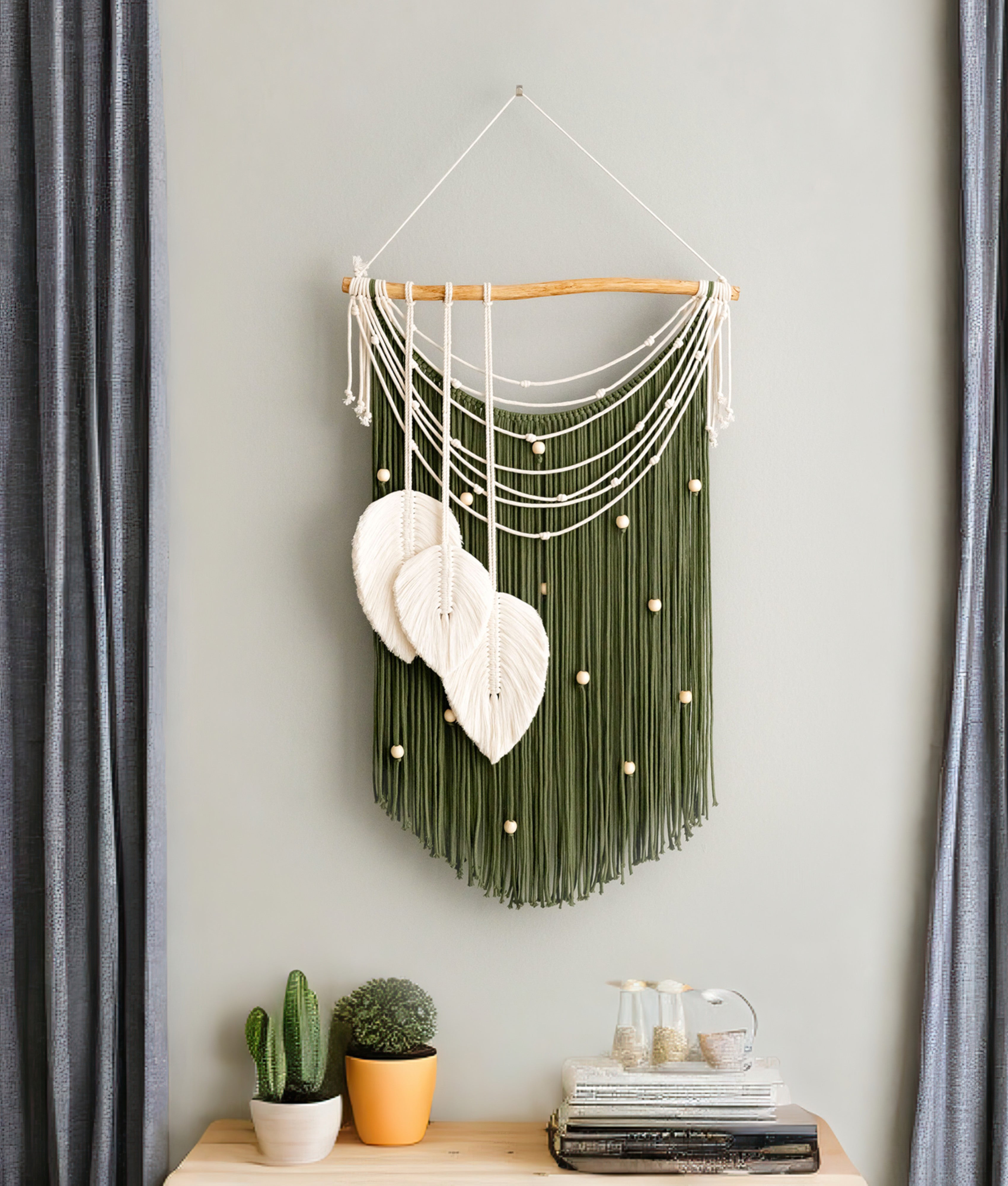 Macrame Leaf Wall Hanging – Cotton Cord Rustic Wall Art L42