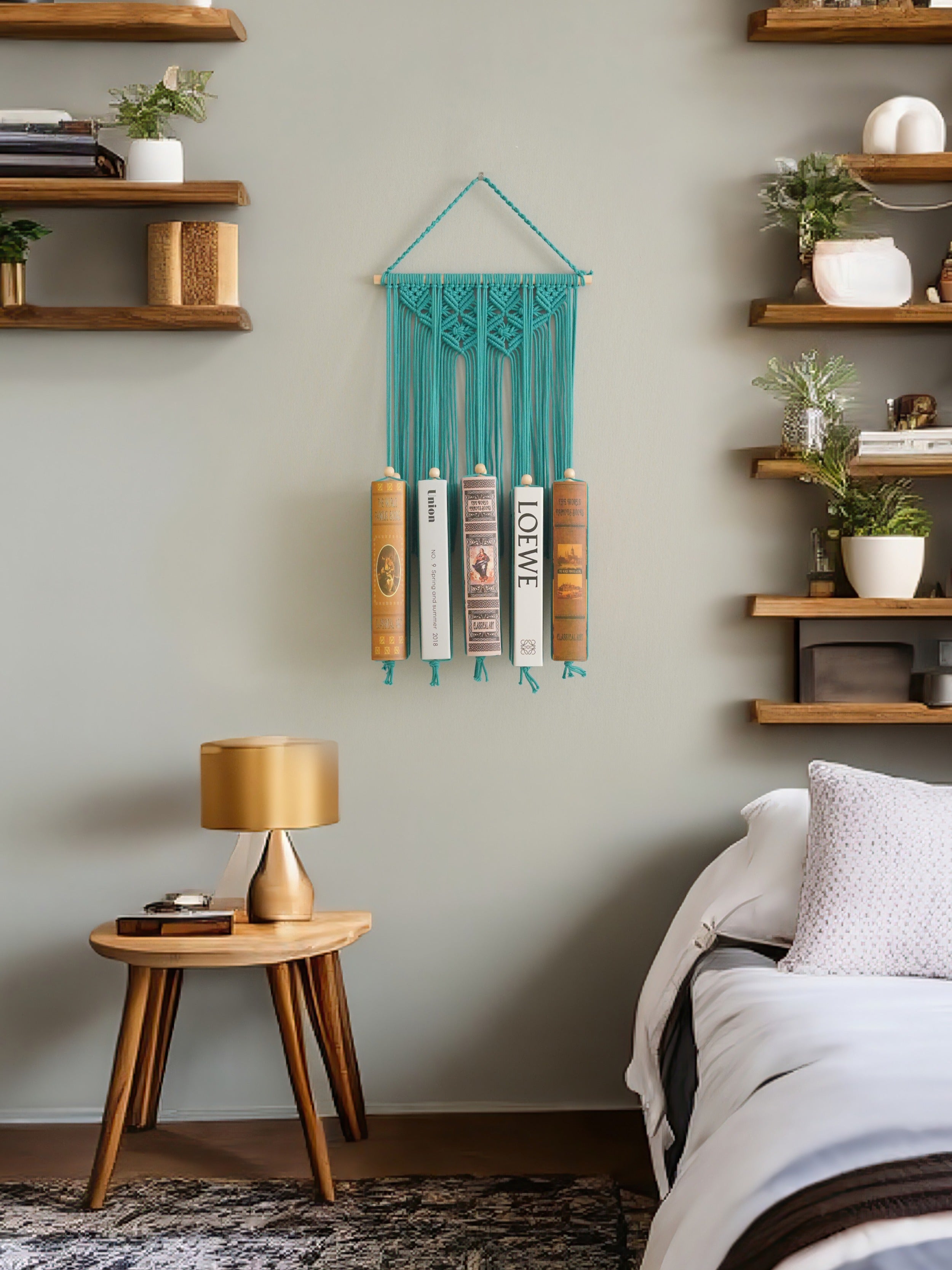 Macrame Book Holder macrame for Wall Book Organizer and Boho Storage H81