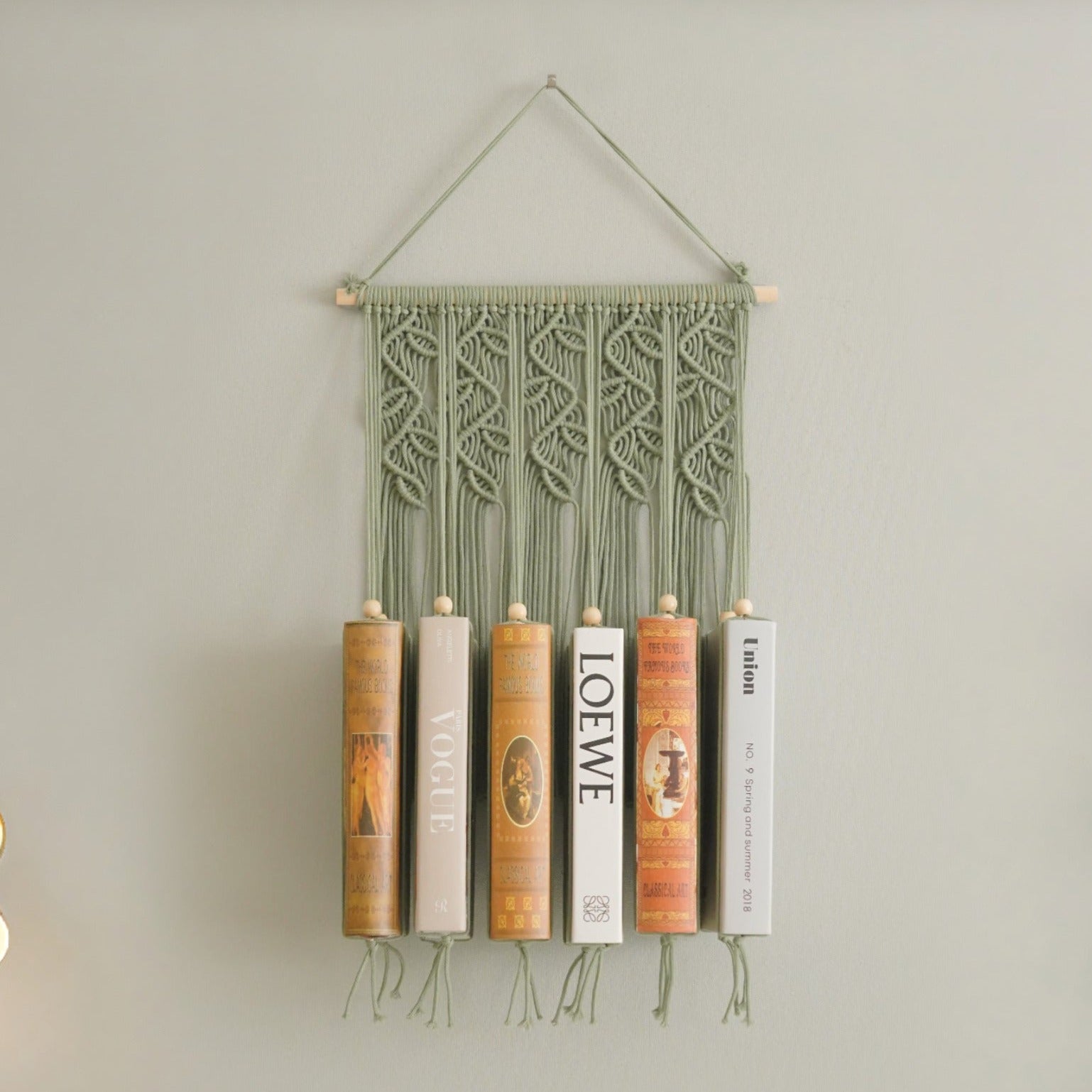 Macrame Wall Hanging Bookshelf for Boho Living Room Decor