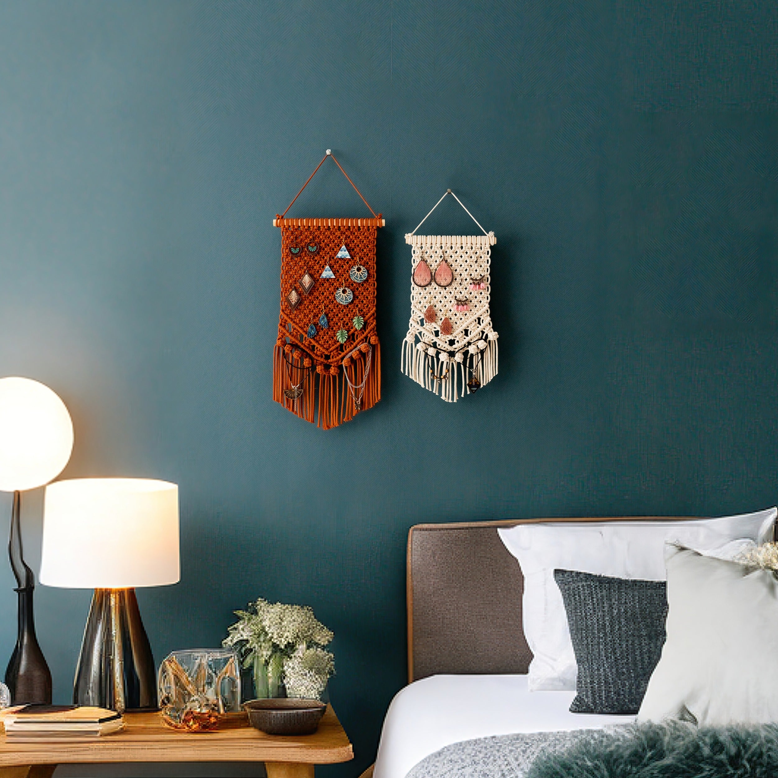 Boho Macrame Jewelry Holder - Earring Hanger Wall Decor I51