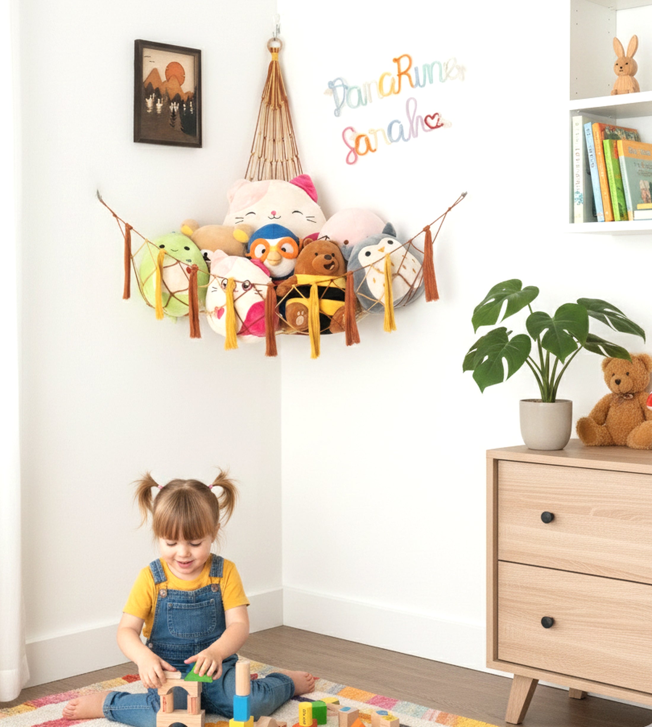 Macrame Toy Storage Hammock for Boho Nursery Decor H20