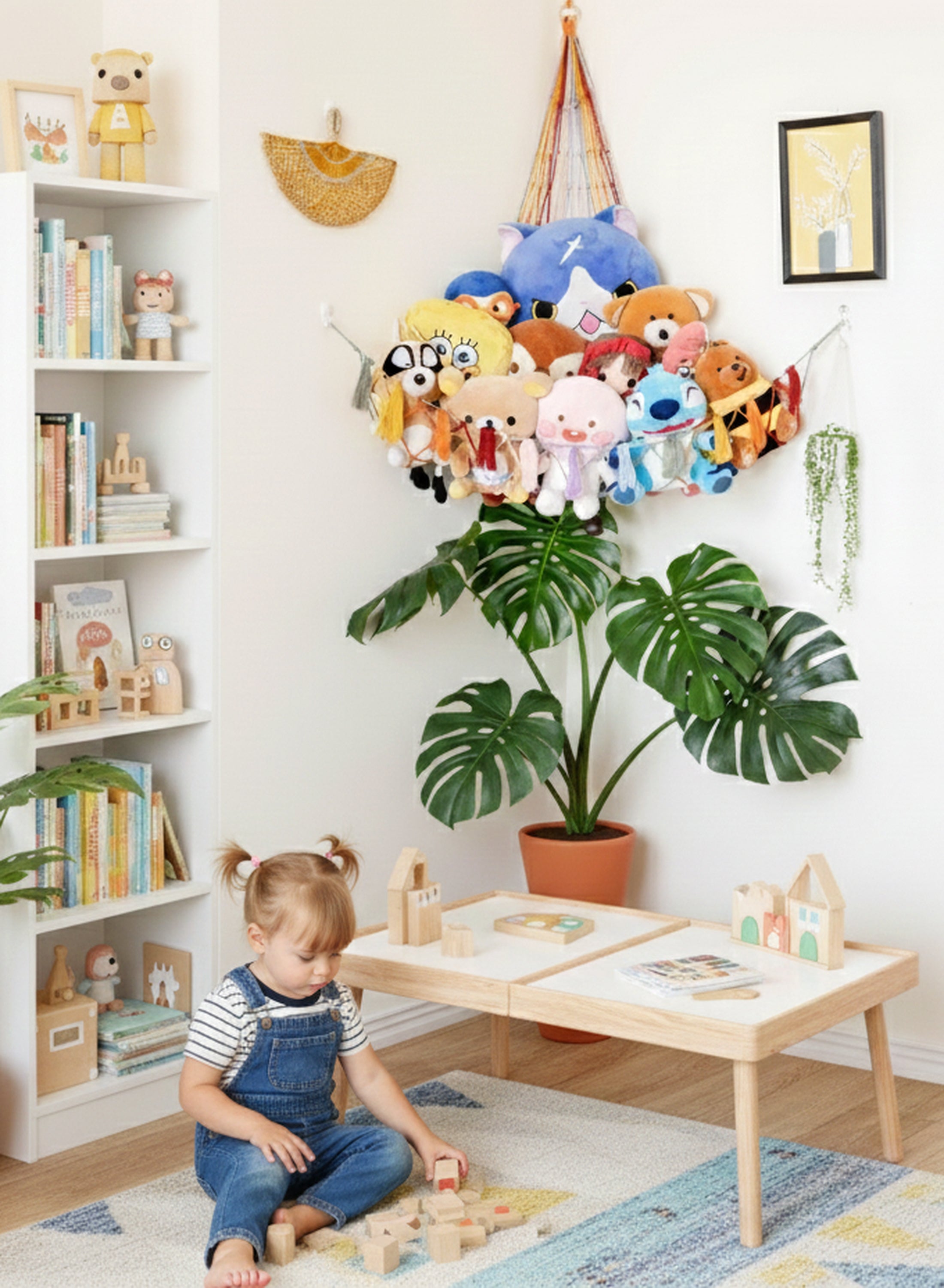 Rainbow Macrame Stuffed Animal Hammock For Nursery Toy Storage H20