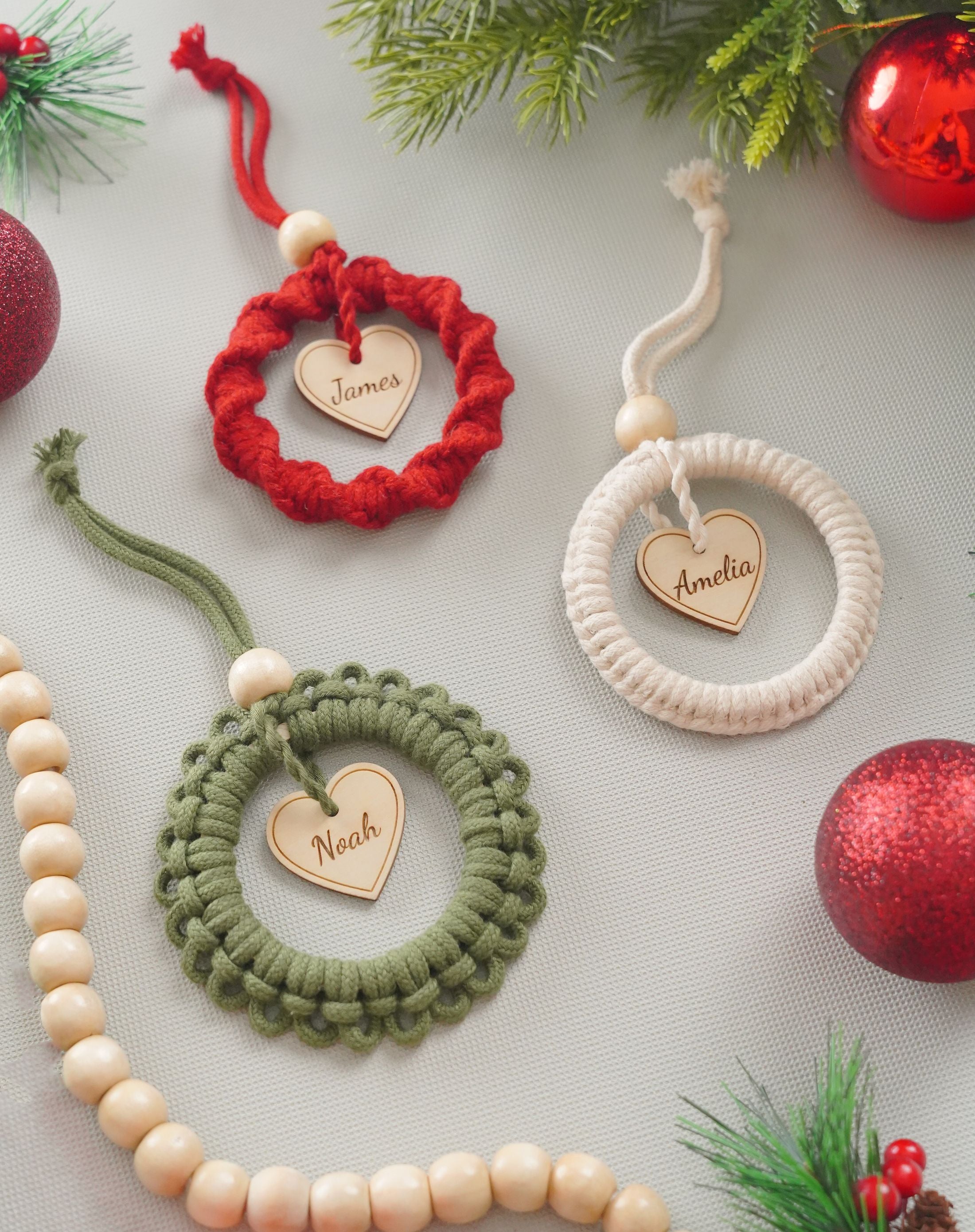 Macrame Set of 3 Christmas Wreath Pattern for DIY Decor P66