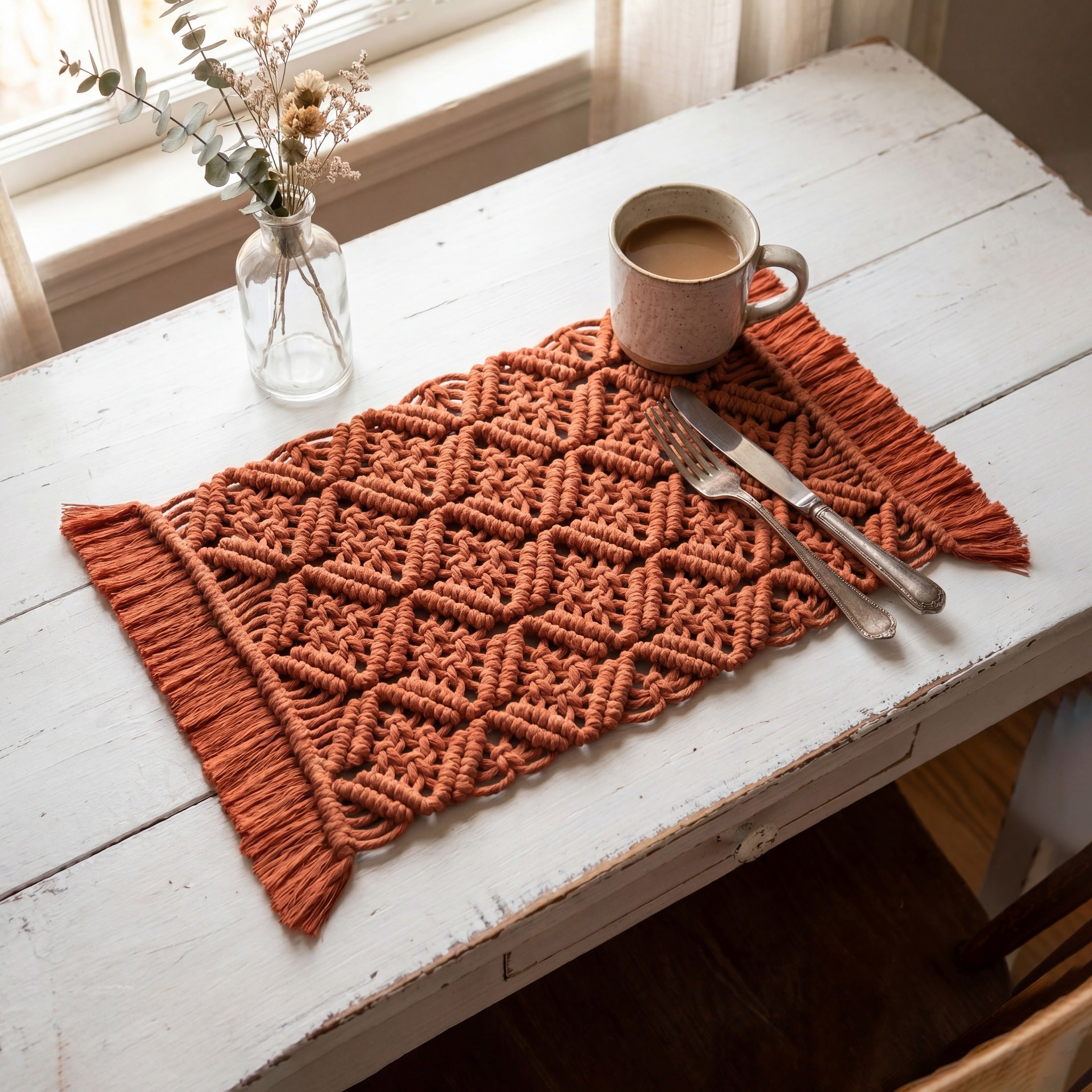 Macrame Placemat Boho Table Runner for Rustic Dining Decor T18