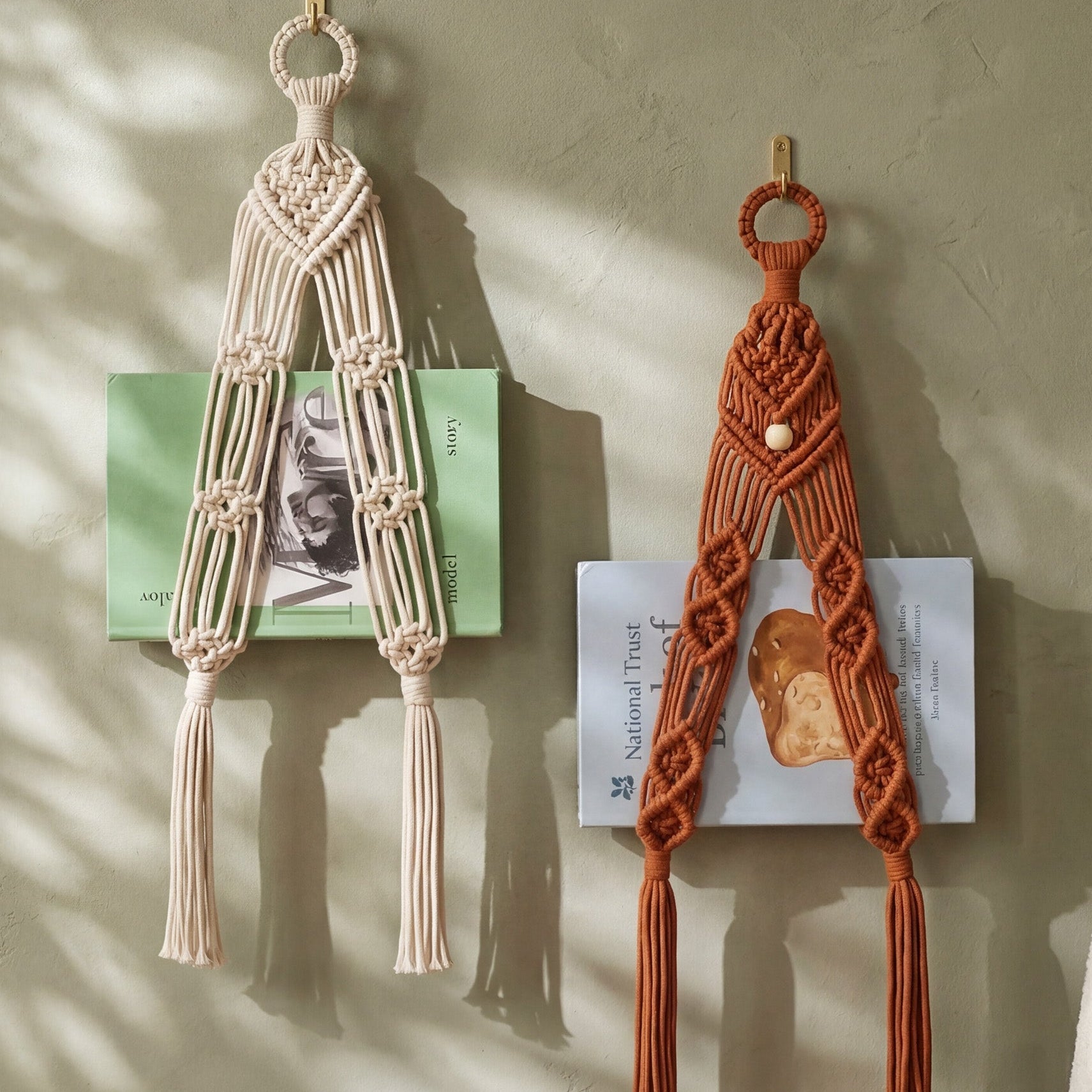 Macrame Book Holder Wall Hanger for Wall Organizer Decor T17