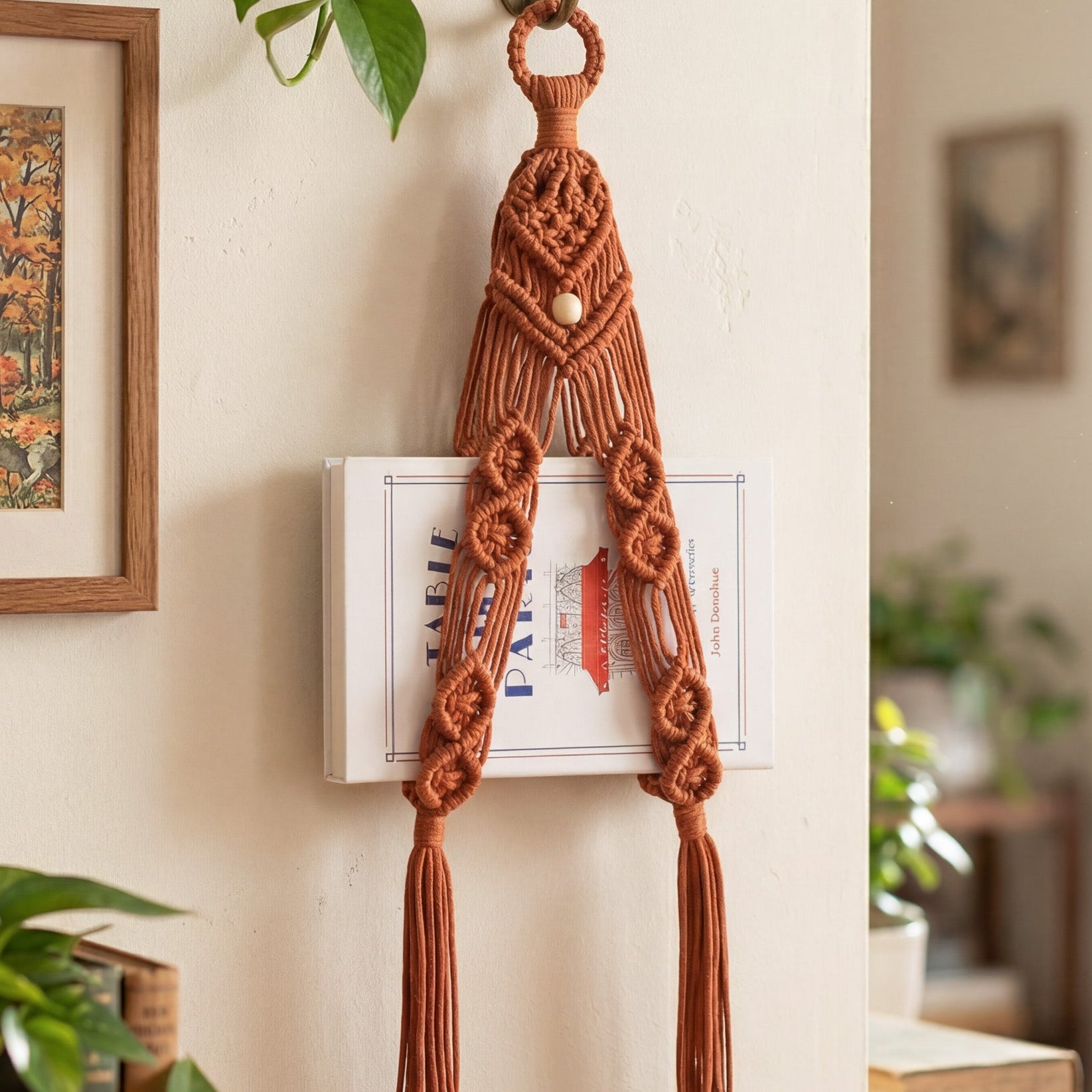 Macrame Book Holder Wall Hanger for Wall Organizer Decor T17