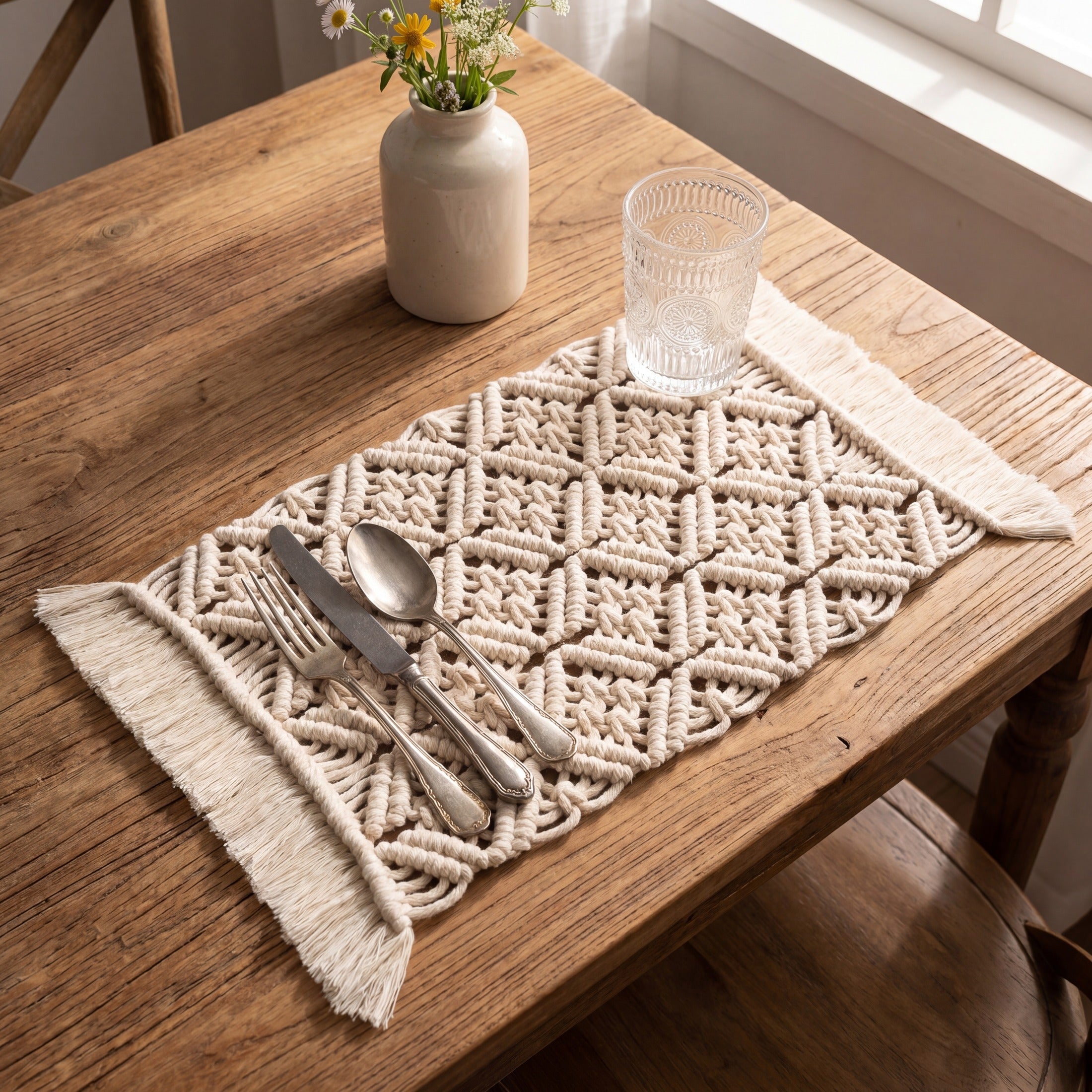 Macrame Placemat Boho Table Runner for Rustic Dining Decor T18