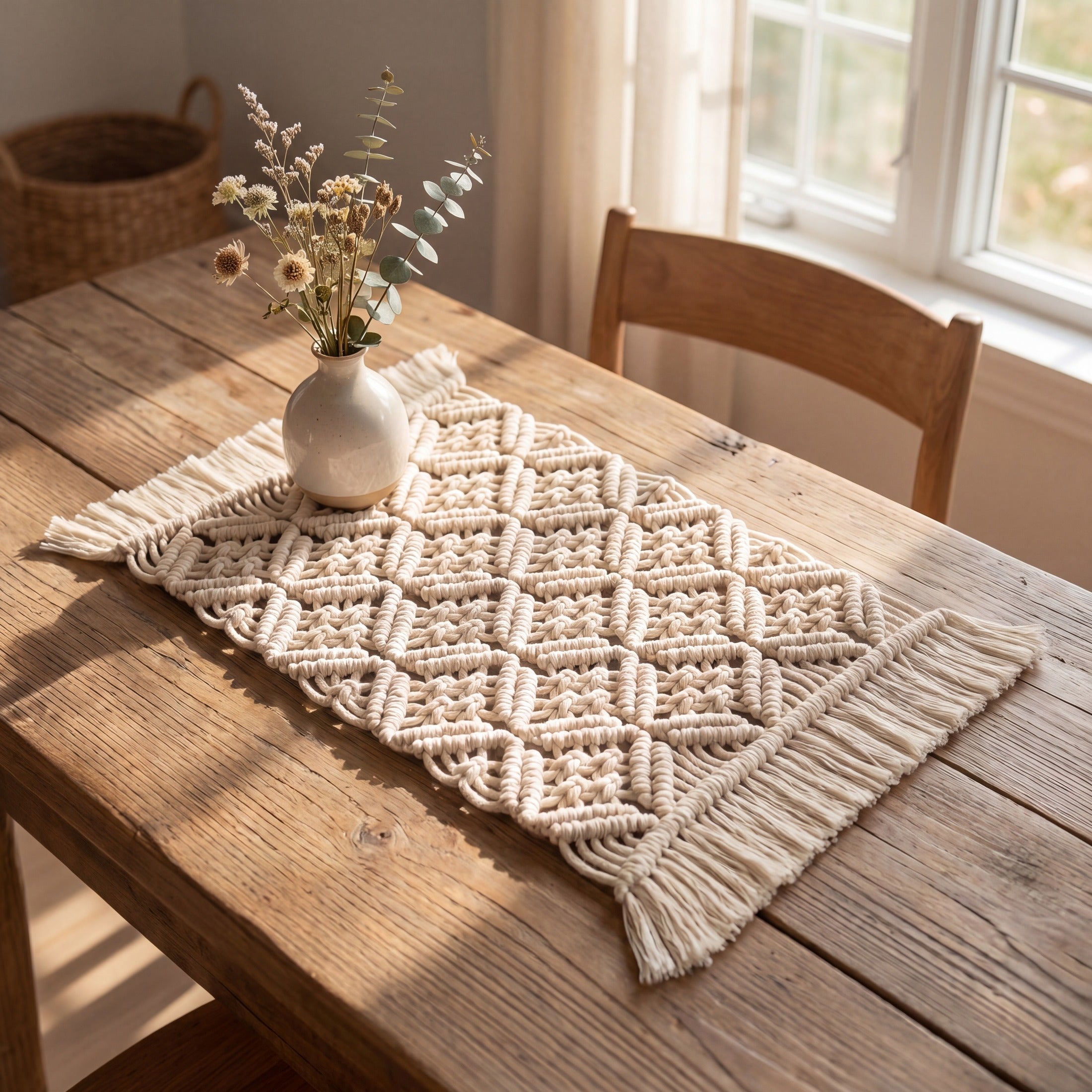 Macrame Placemat Boho Table Runner for Rustic Dining Decor T18