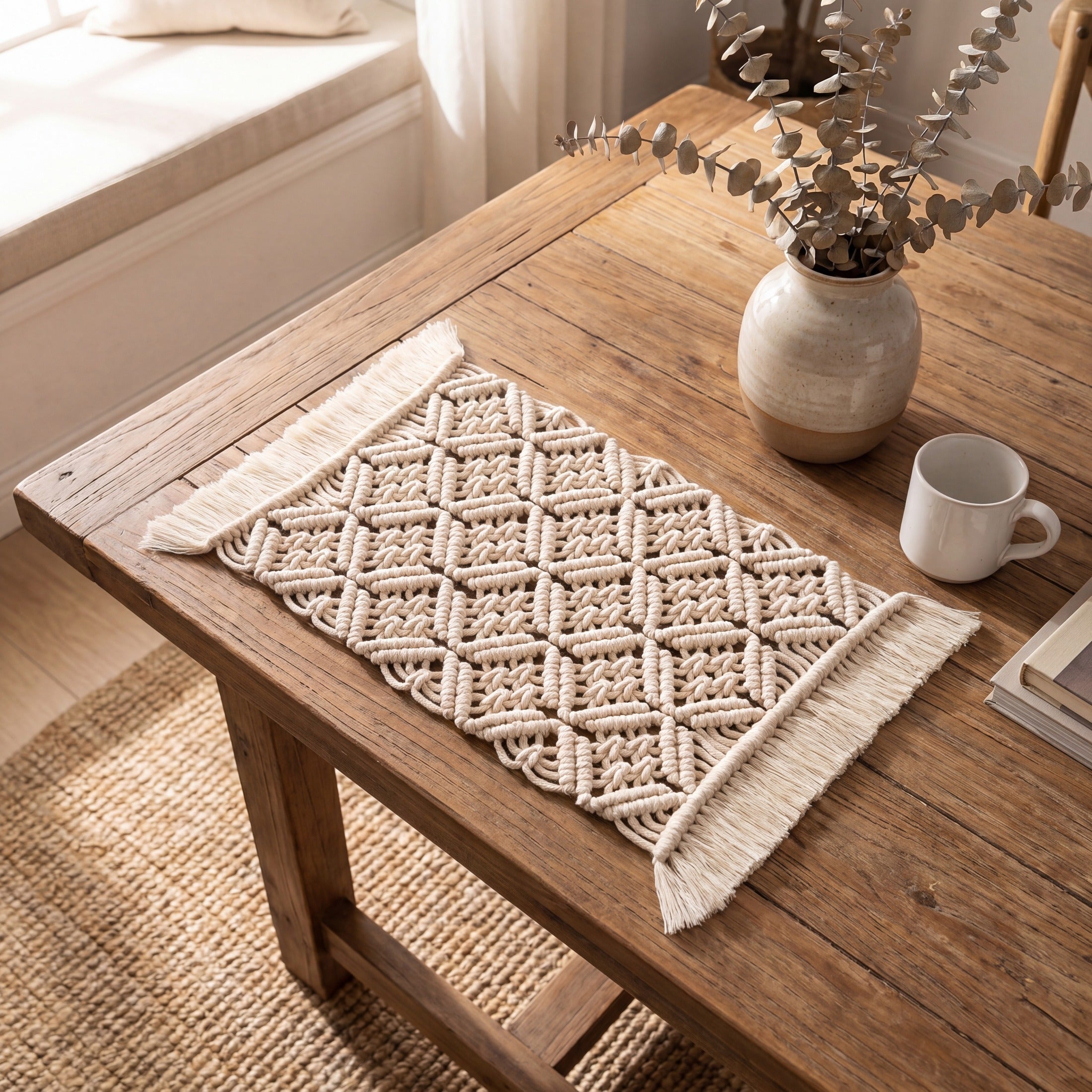 Macrame Placemat Boho Table Runner for Rustic Dining Decor T18