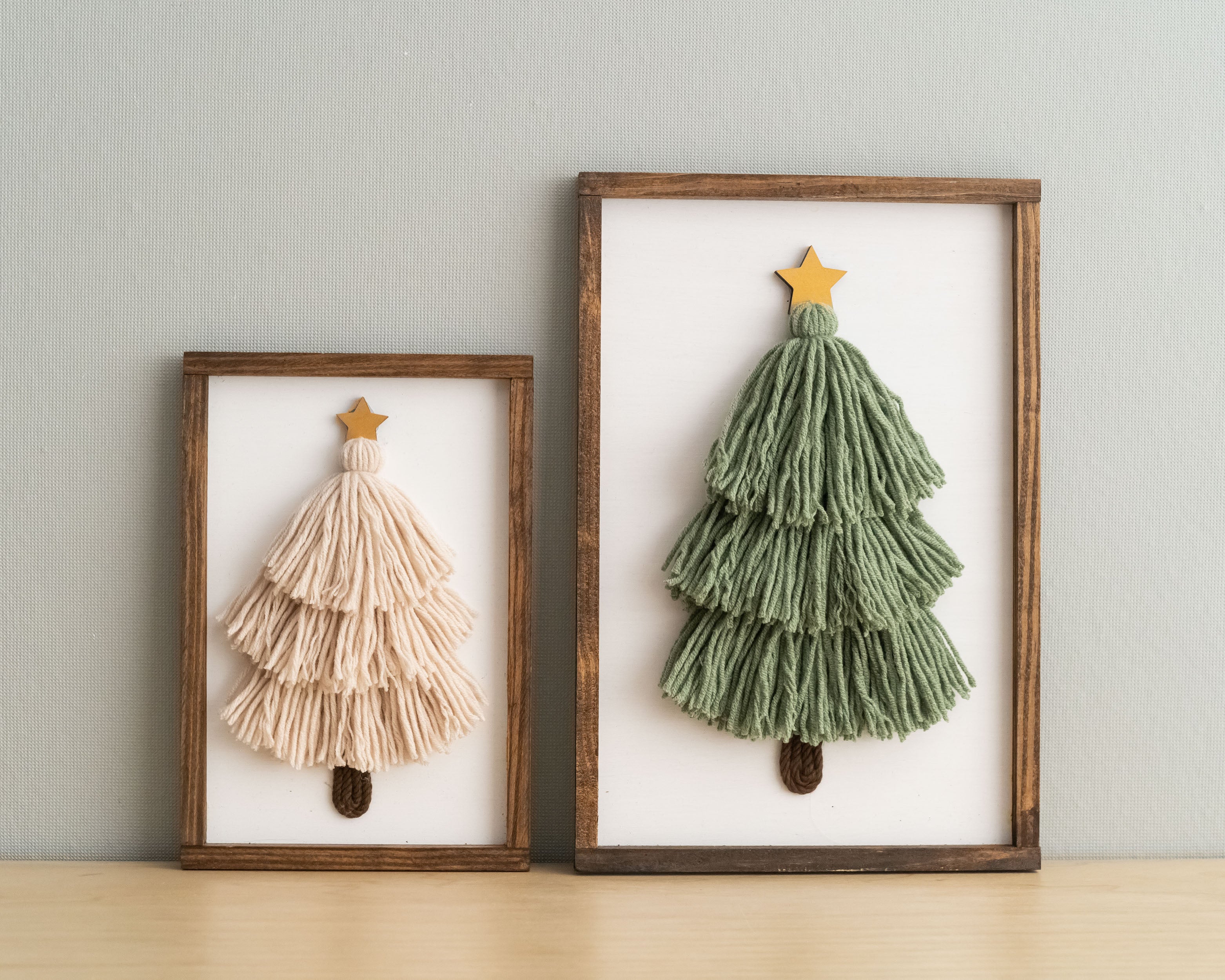 Framed Macrame Christmas Tree – Yarn Decor for Holiday Table V23