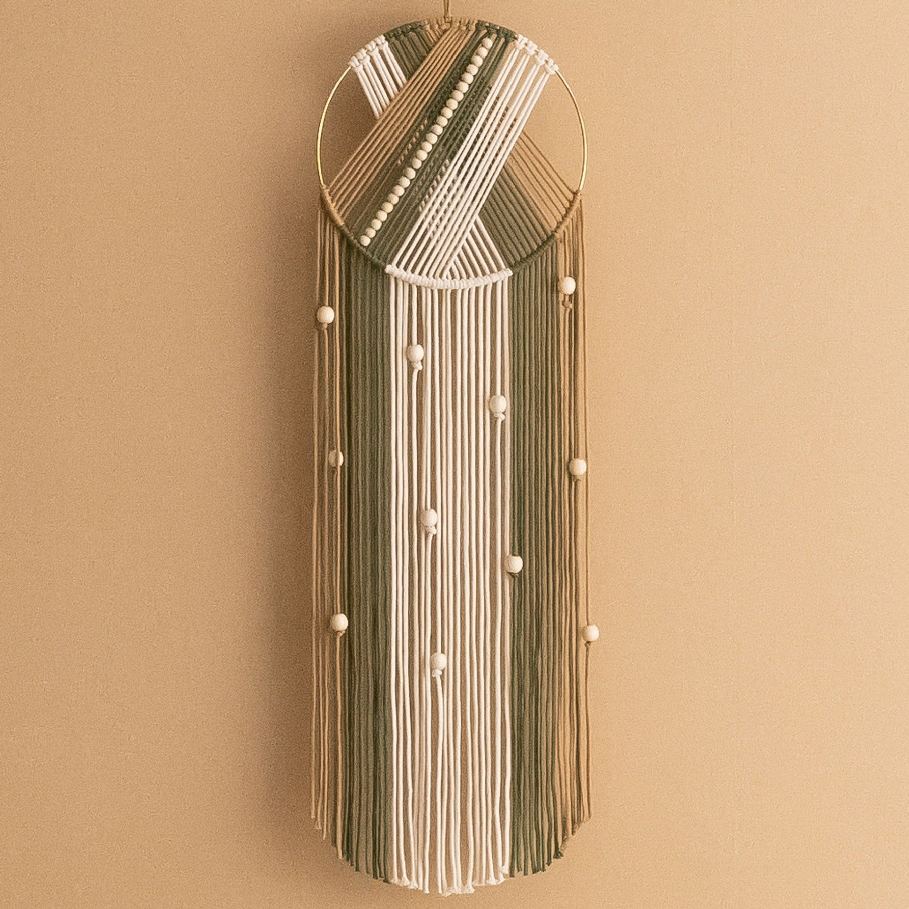 Macrame Dreamcatcher with Wooden Beads for Boho Wall Art V50