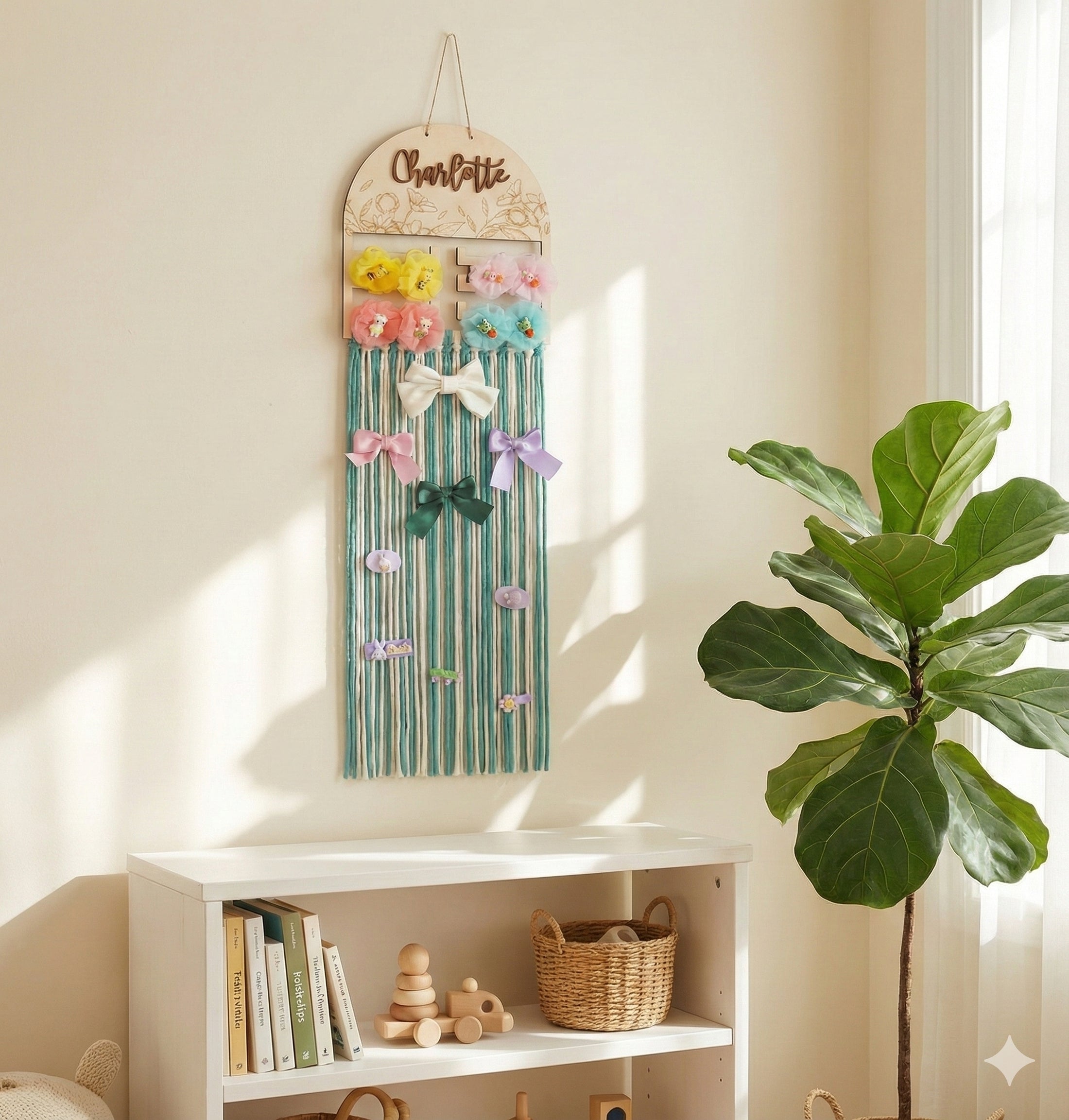 Personalized Macrame Bow Holder for Hair Bows and Girls Room Decor H97