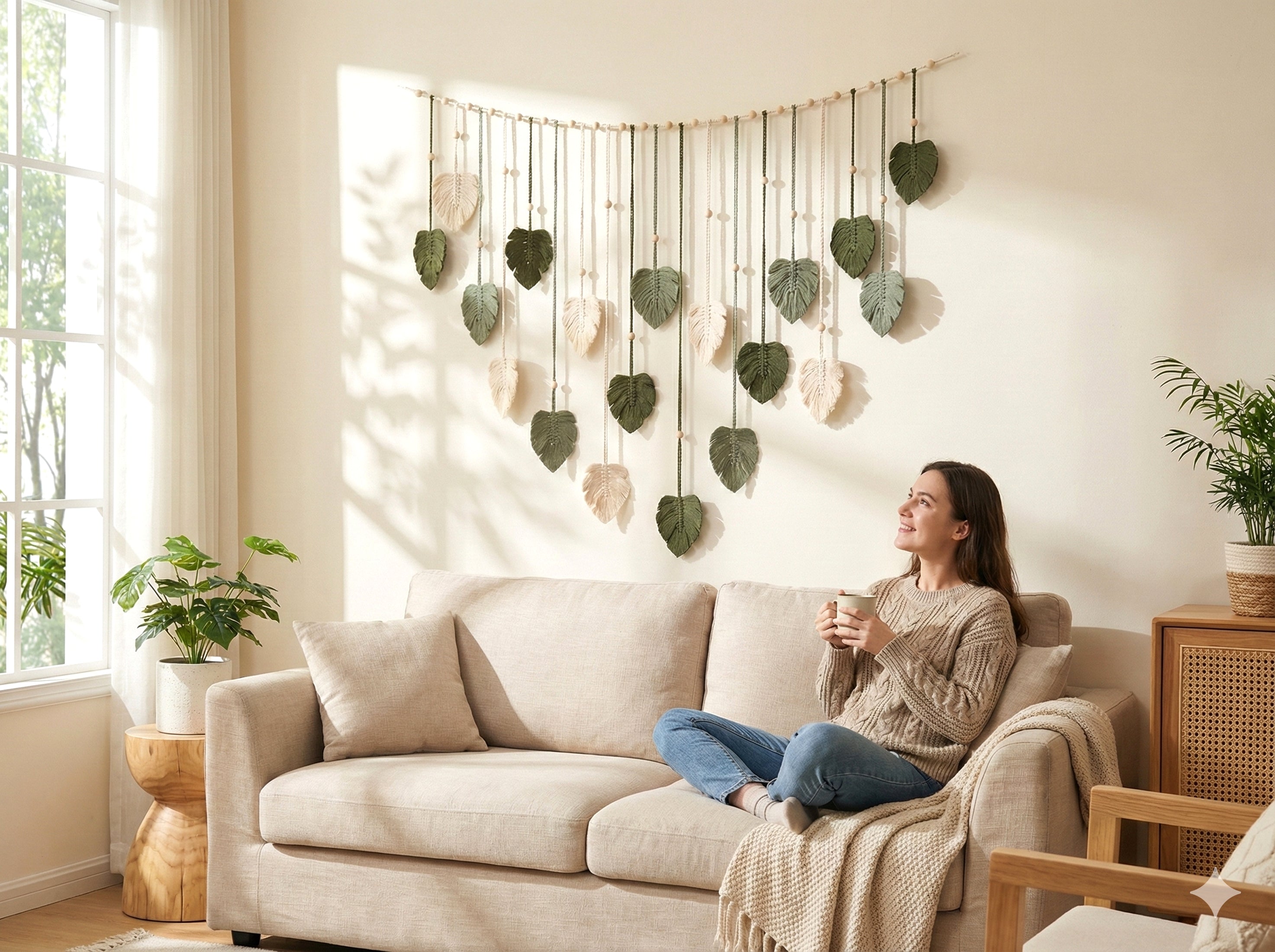 Macrame Leaves Garland macrame cord and Boho Home Decor L09