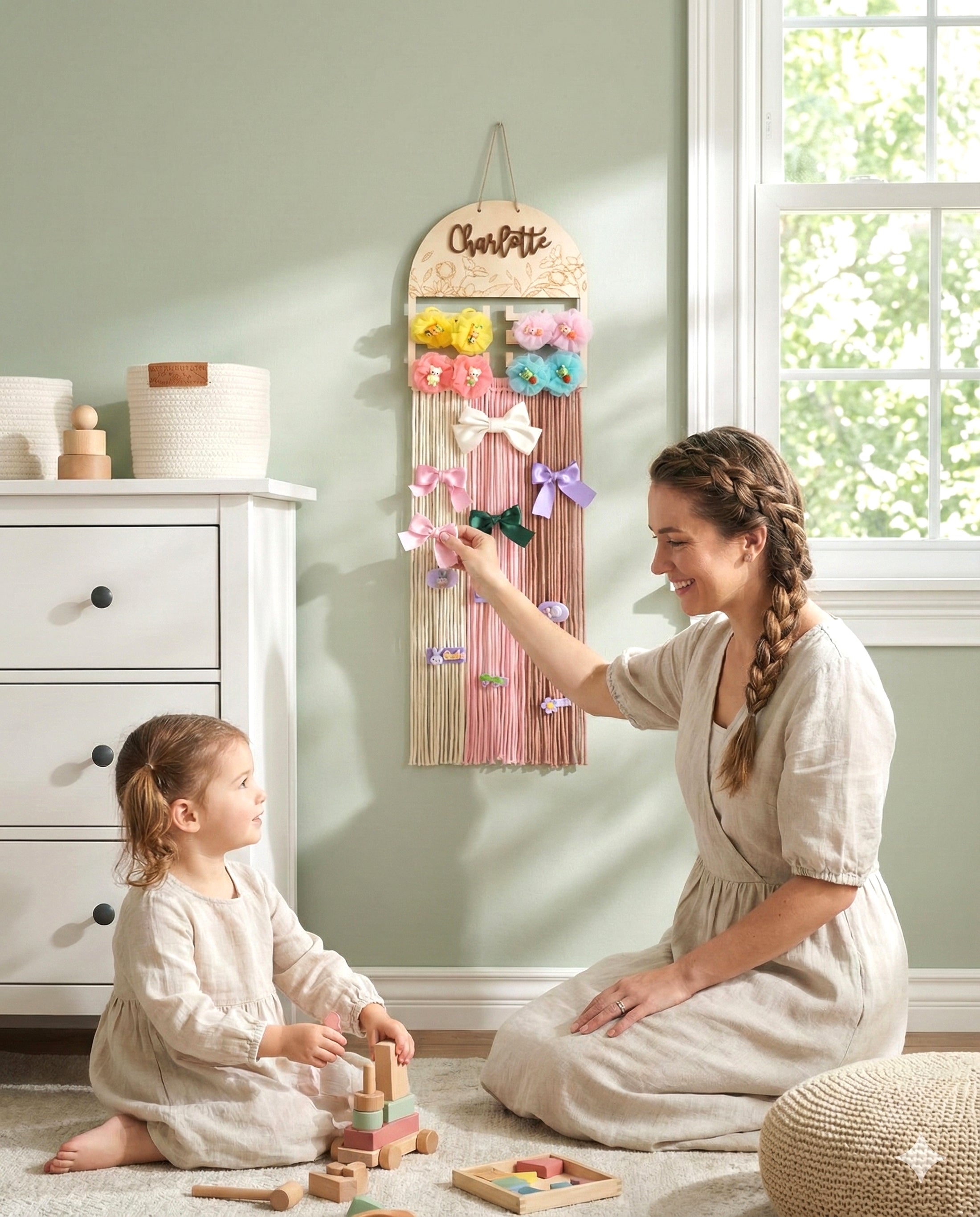 Personalized Macrame Bow Holder for Hair Bows and Nursery Decor H97