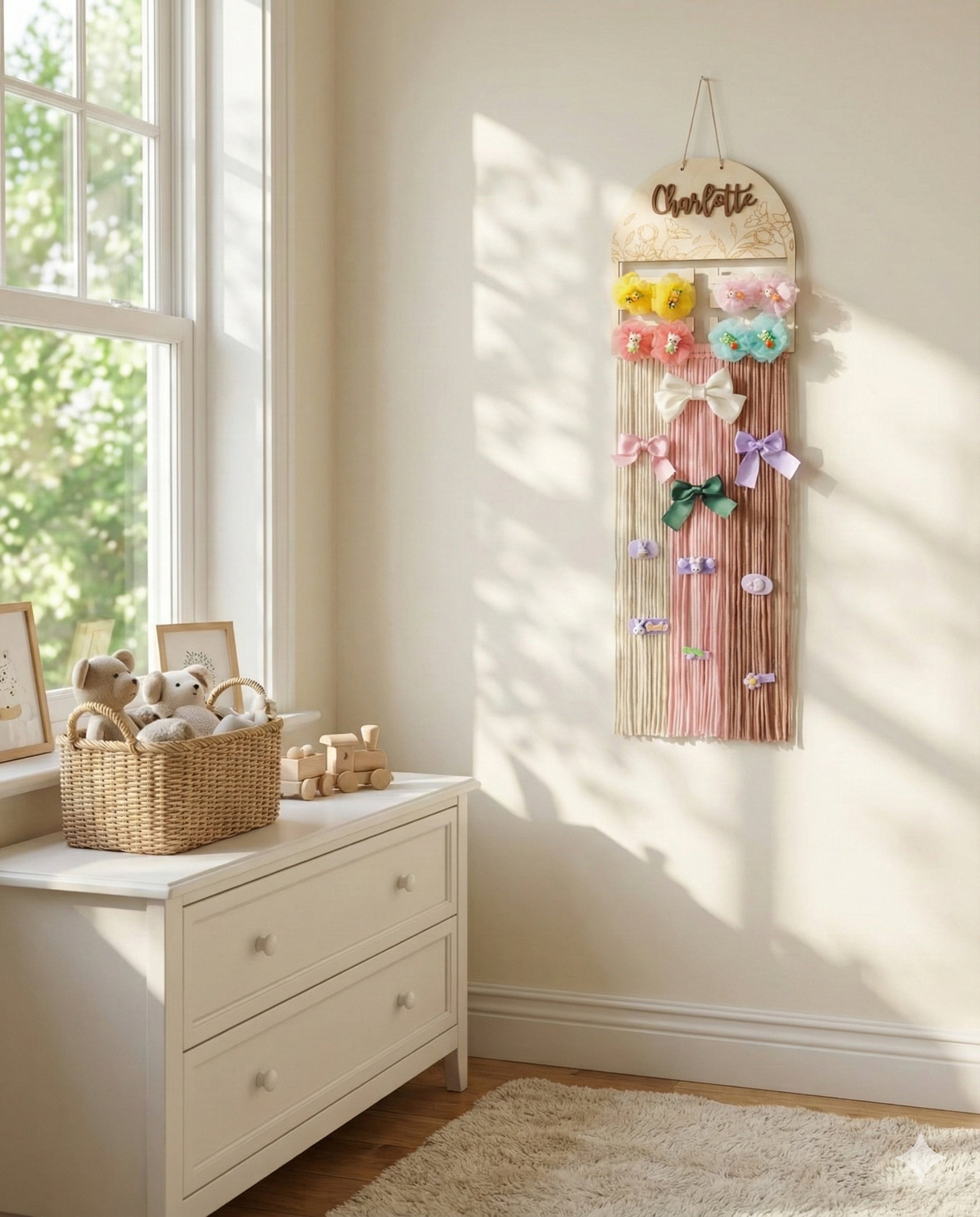 Personalized Macrame Bow Holder for Hair Bows and Nursery Decor H97