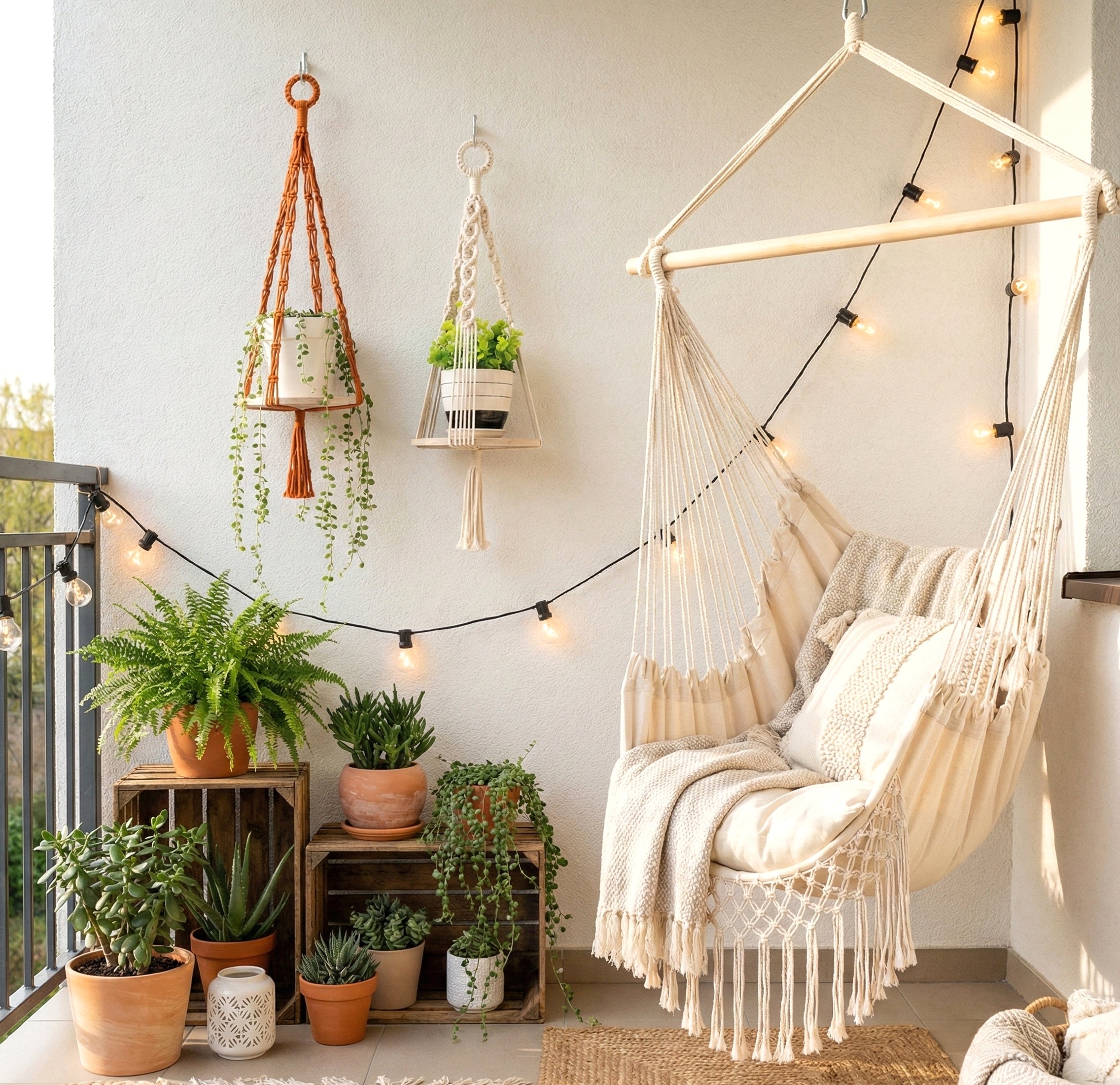 Macrame Wood Tray Plant Hanger macrame cord for Indoor Plant Hanger and Hanging Plant Shelf S21