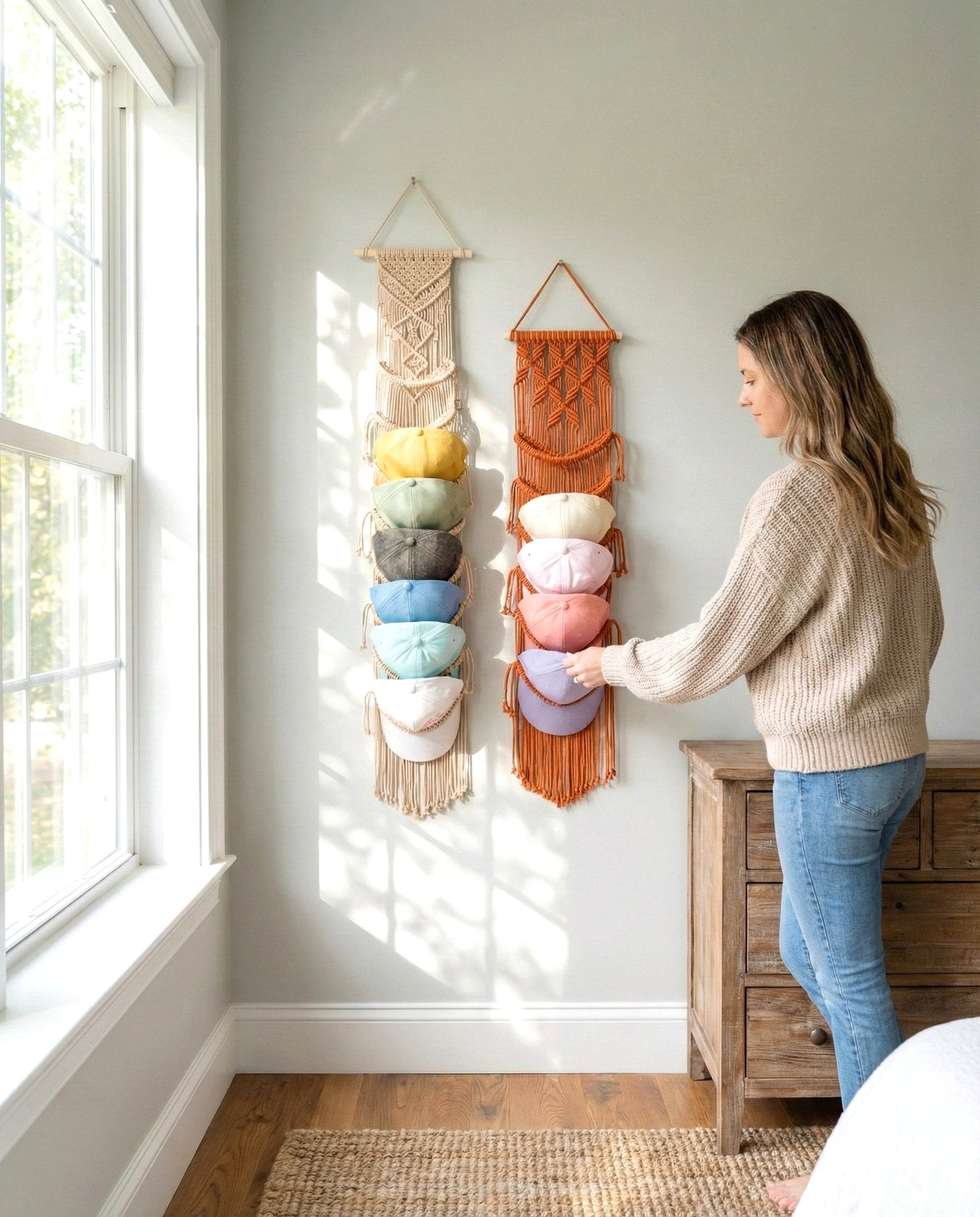 Macrame Cap Hanger macrame for Hat Wall Organizer and Boho Decor H78