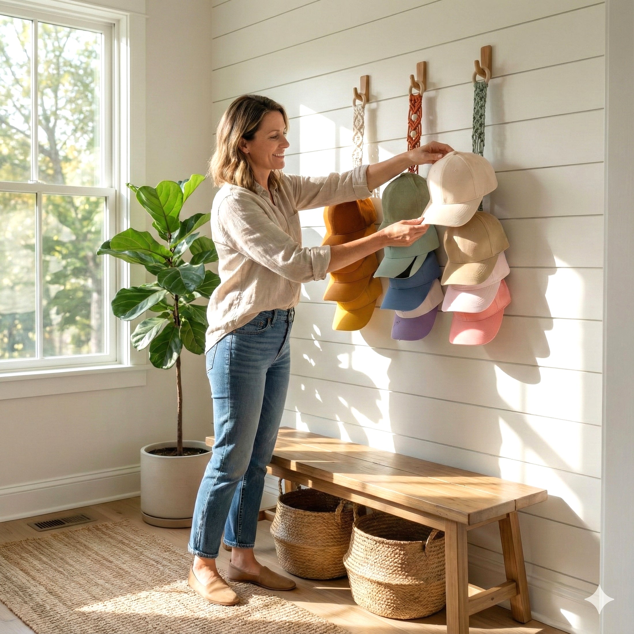 Macrame Baseball Cap Holder – Wall Hanging Hat Organizer H38