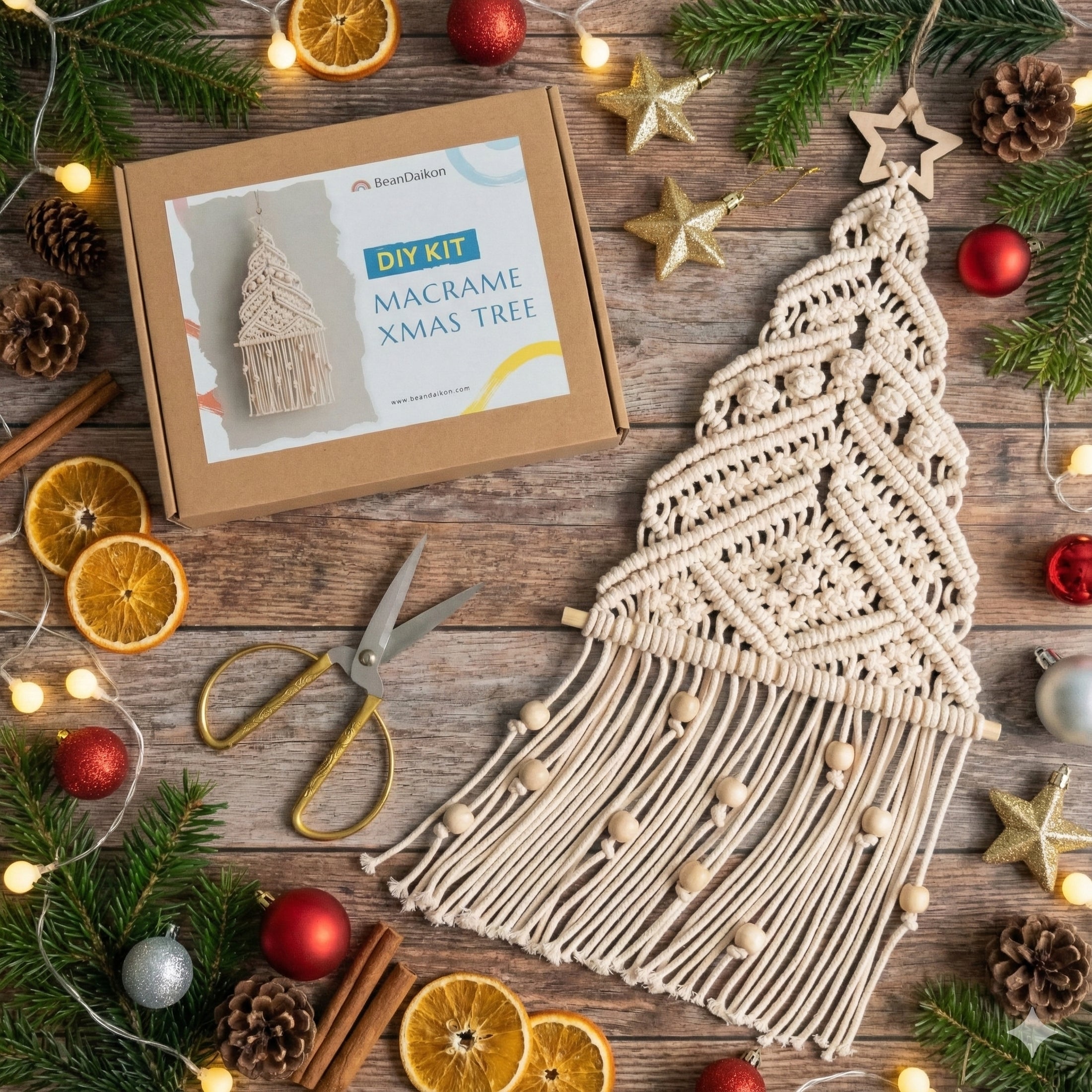 DIY Christmas Decorations – Cotton Cord Macrame Christmas Tree Kit K57