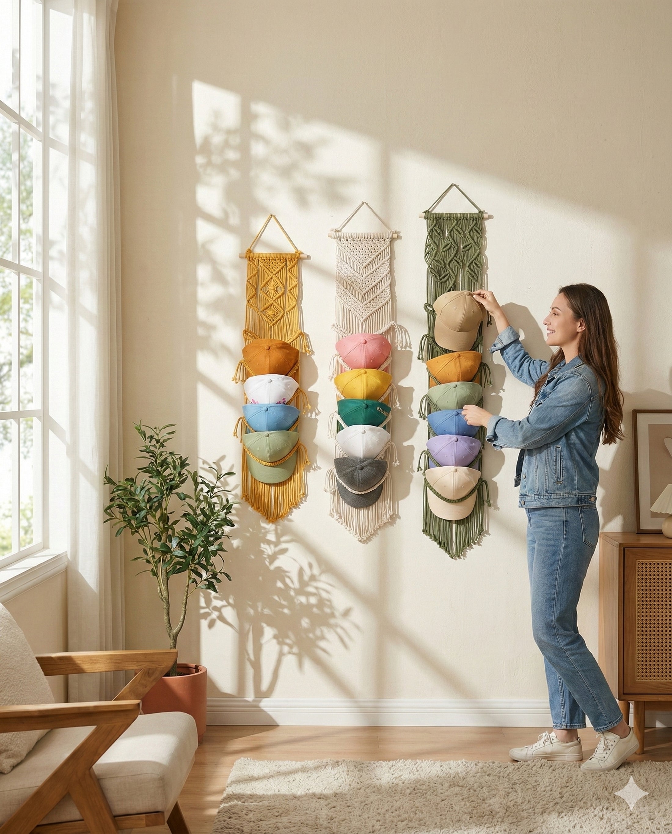 Stylish Macrame Cap Organizer - Wall Hanging Holder I06