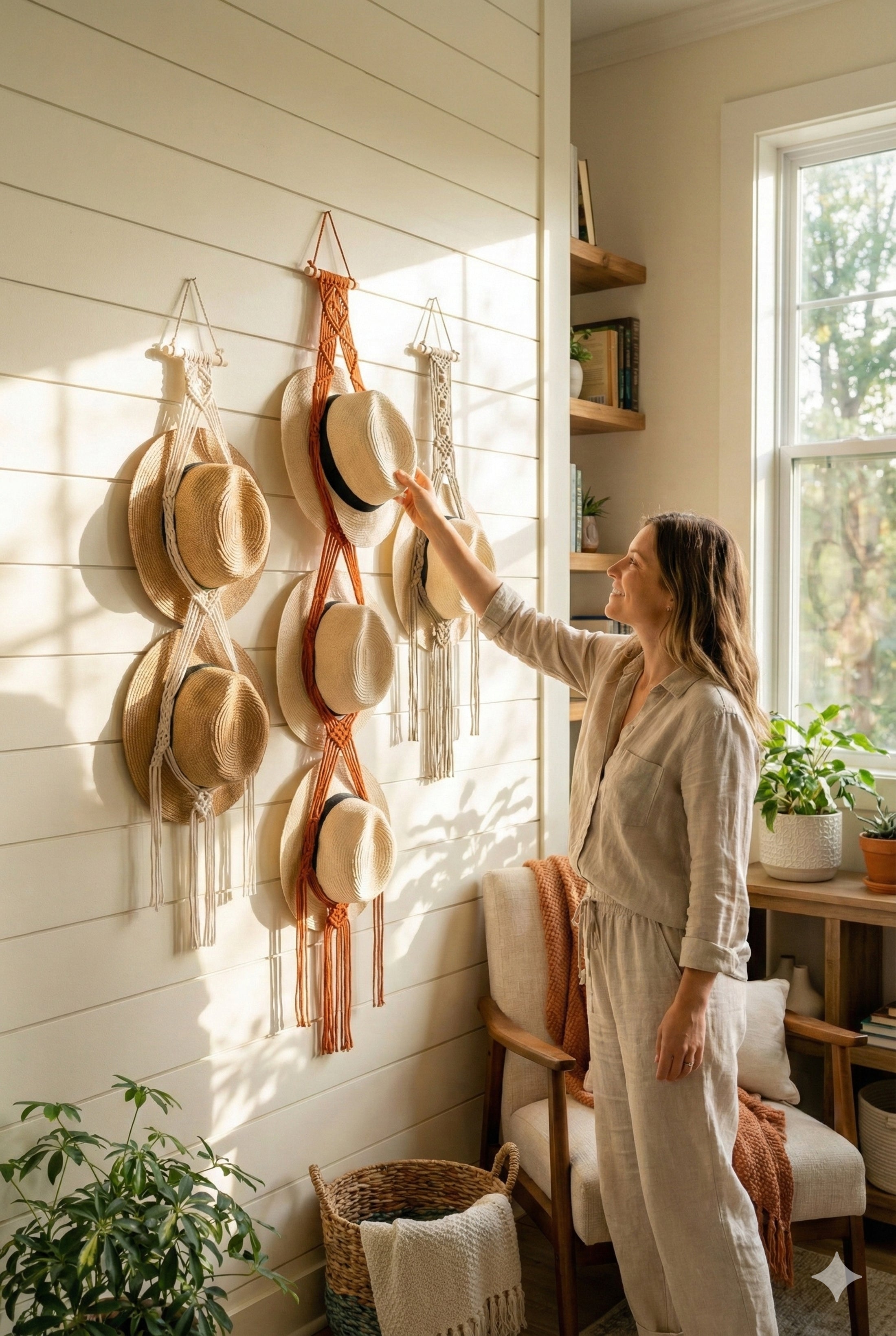 Macrame Hat Hanger – Boho Wall Organizer for Hats & Accessories I45