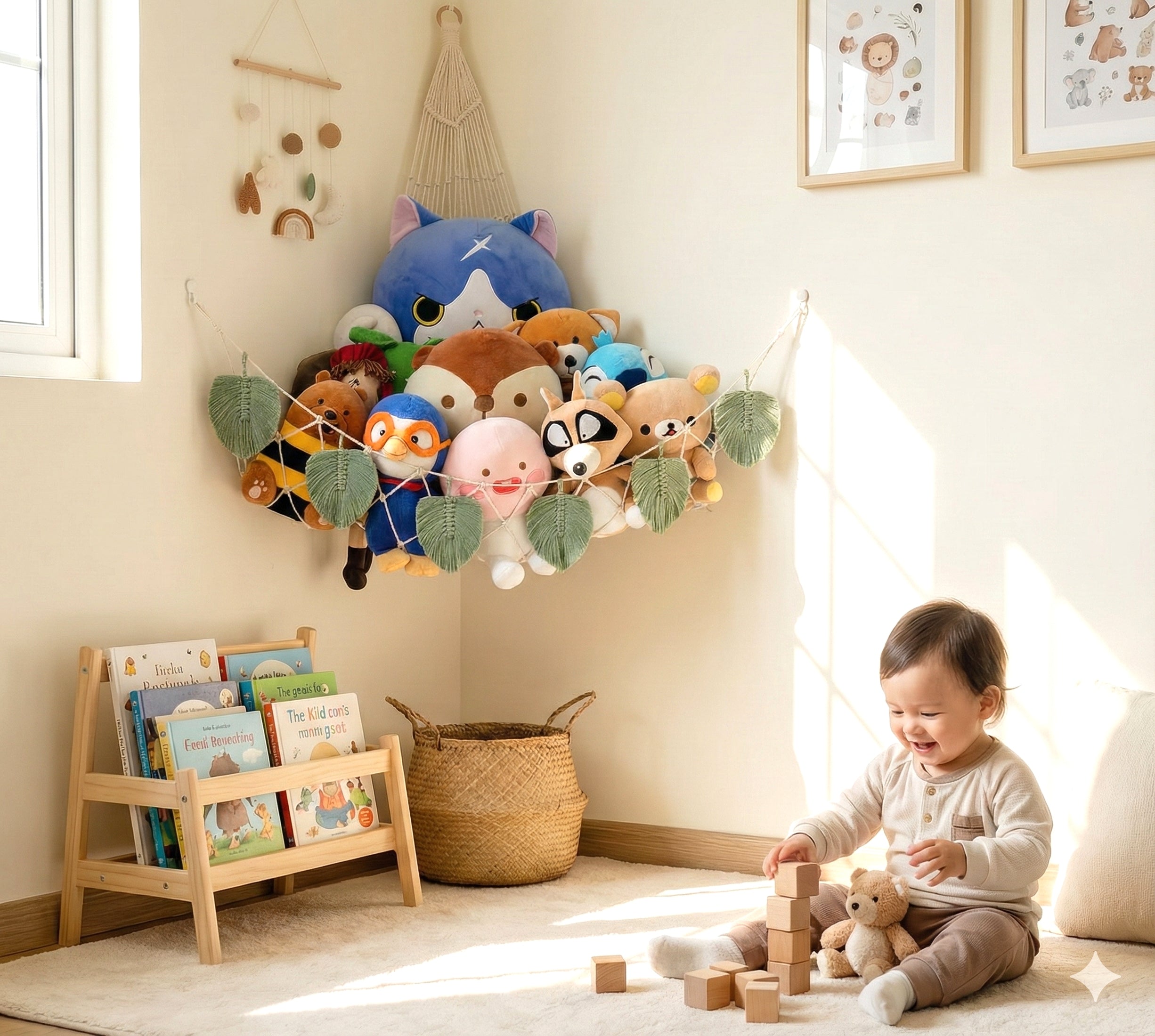 Macrame Leaves Toy Storage Hammock for Nursery Wall Storage H23