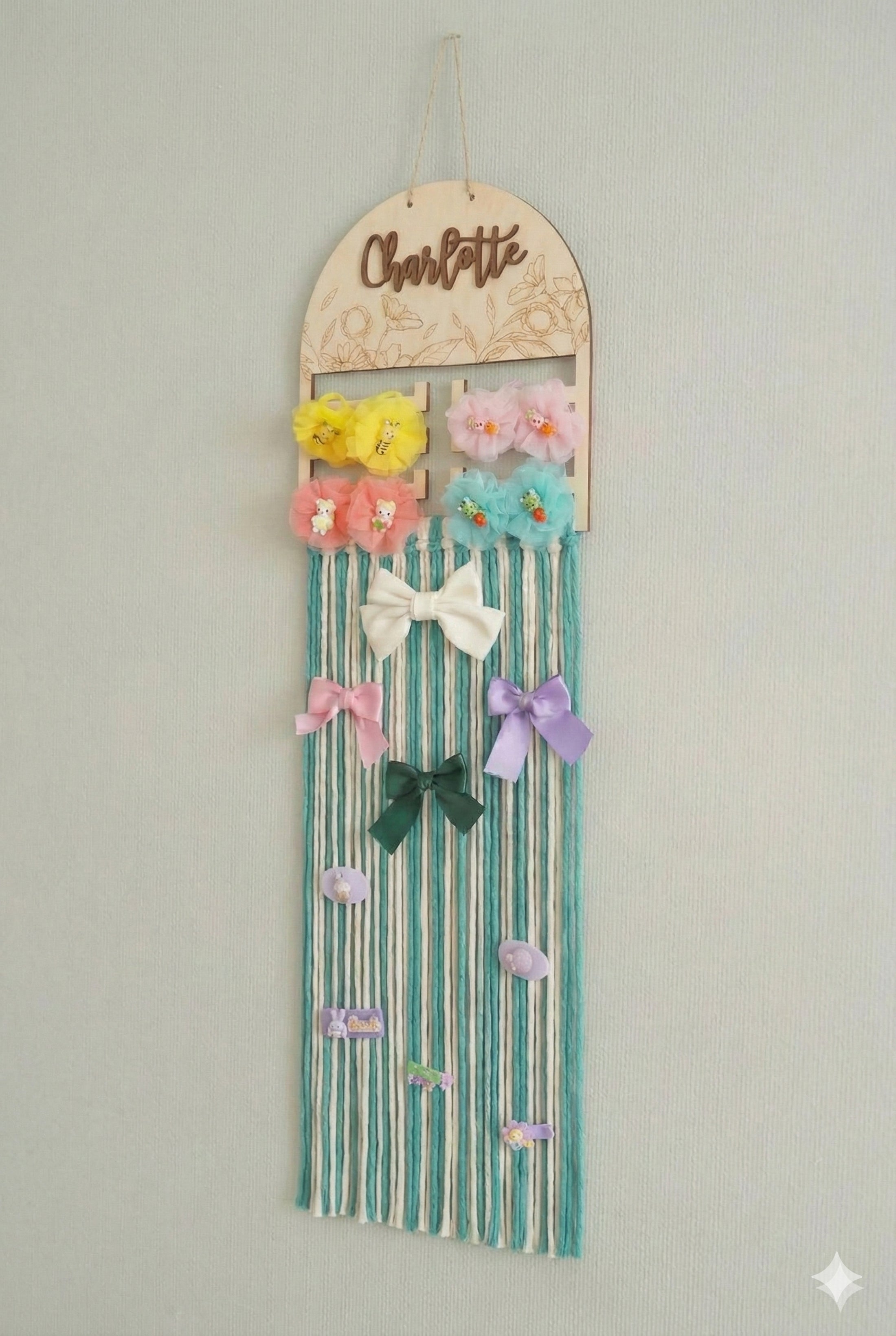 Personalized Macrame Bow Holder for Hair Bows and Girls Room Decor H97