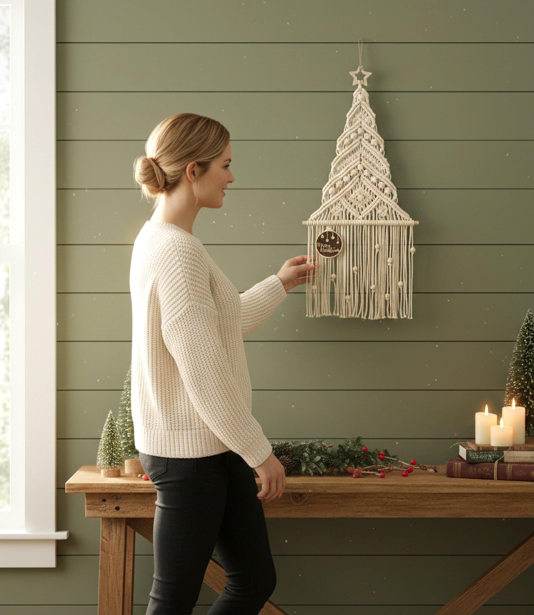 Macrame Christmas Tree – Rustic Boho Wall Hanging Holiday Decor X47