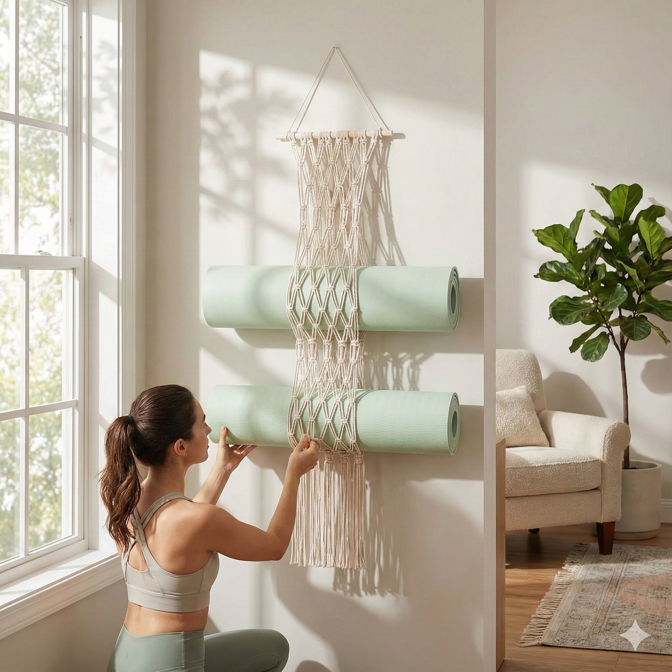 Macrame Yoga Mat Holder macrame cord for Yoga Mat Wall Storage I85